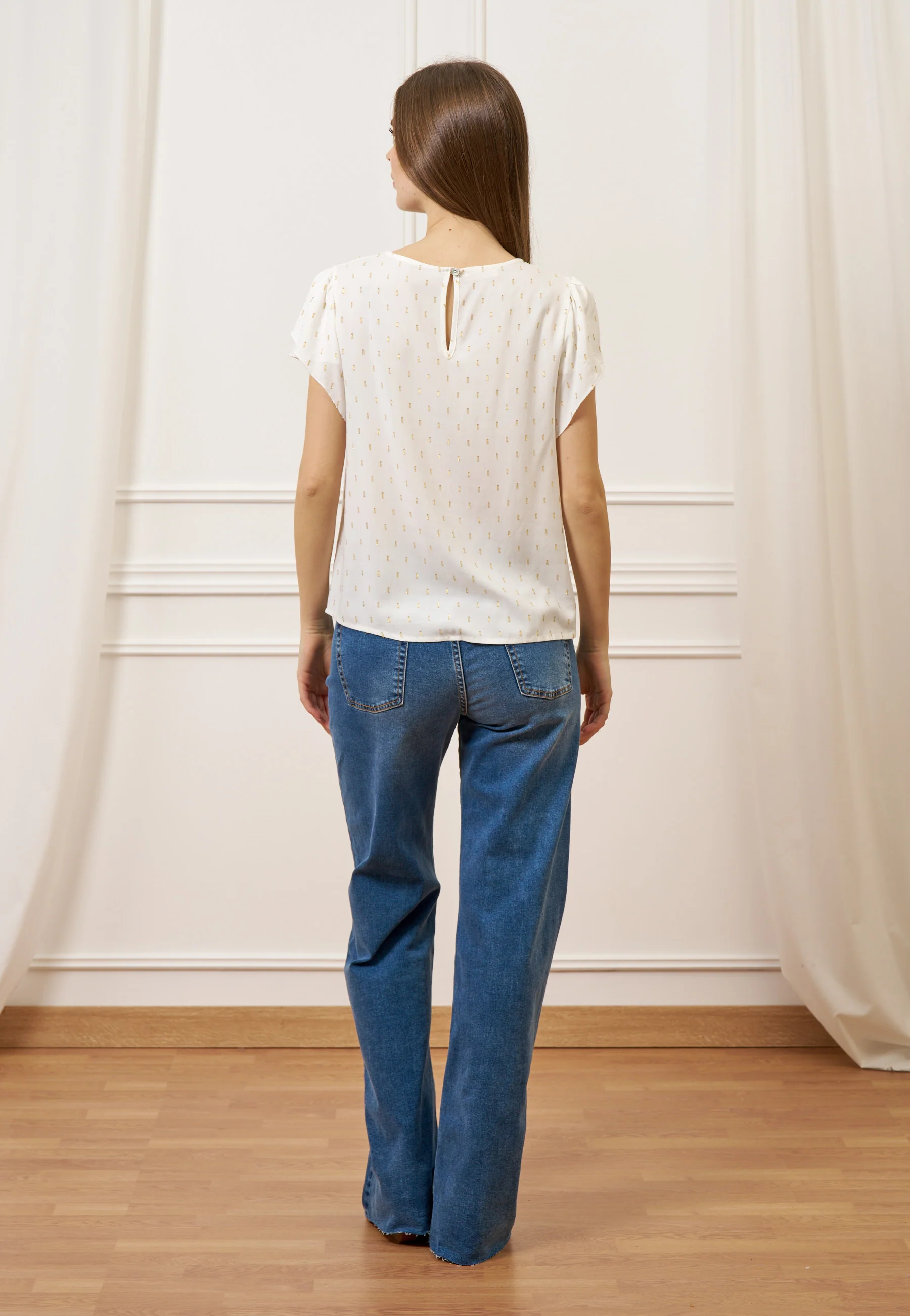 Blusa con maniche a petalo - AVORIO - Image 5