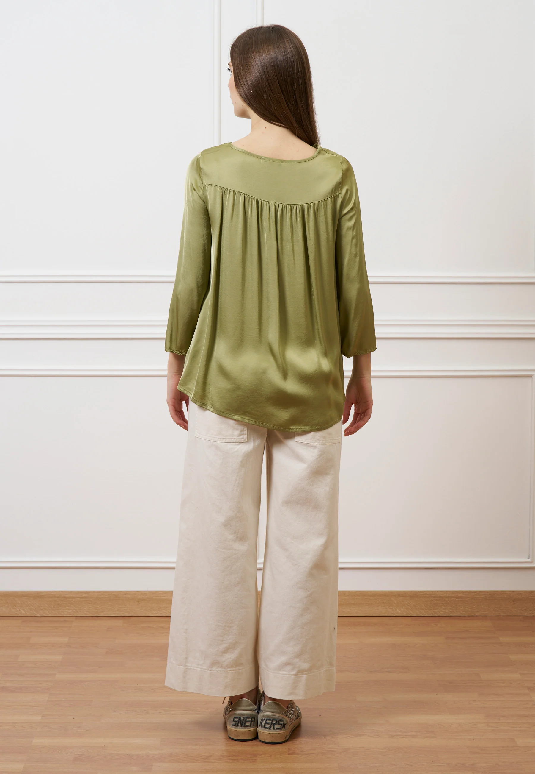 Blusa con taschino e arriccio retro - SALVIA - Image 5