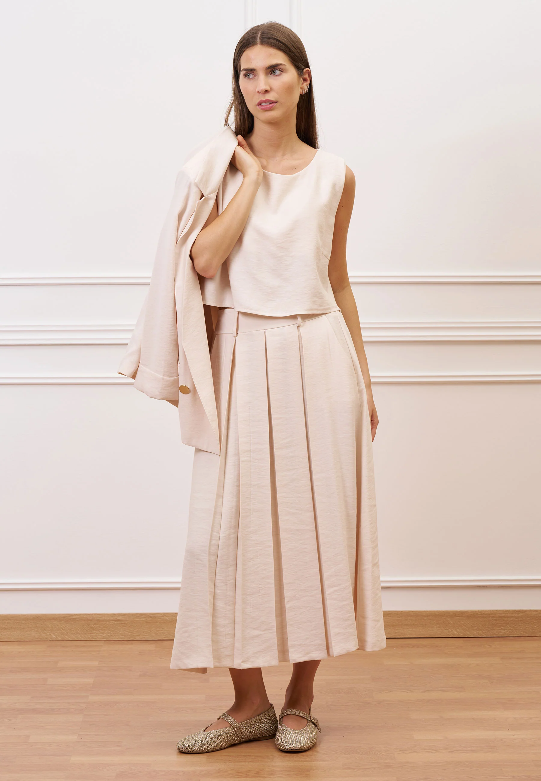 Blusa crop smanicata in viscosa - AVORIO - Image 7