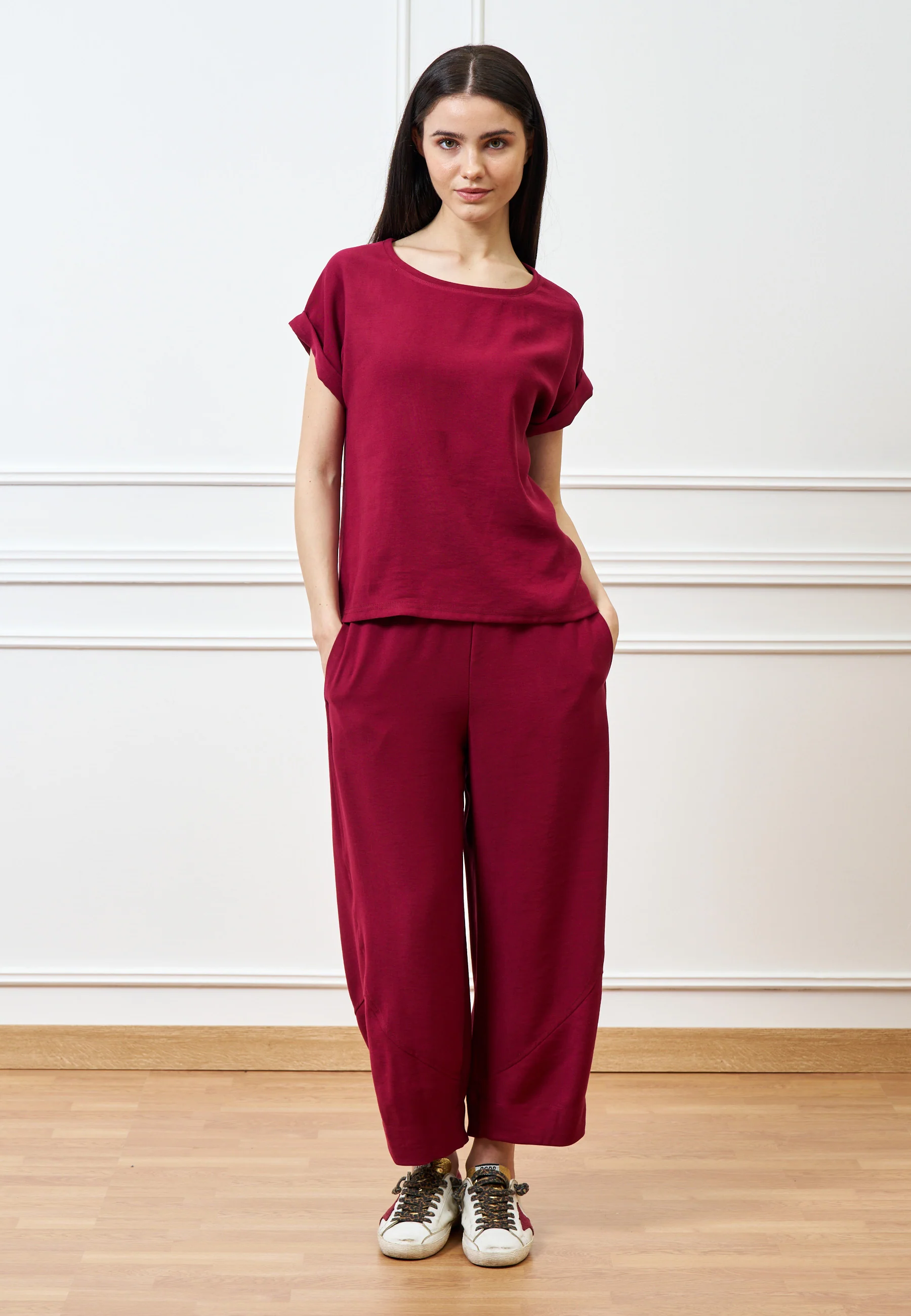Blusa girocollo mezza manica - BORDEAUX - Image 3