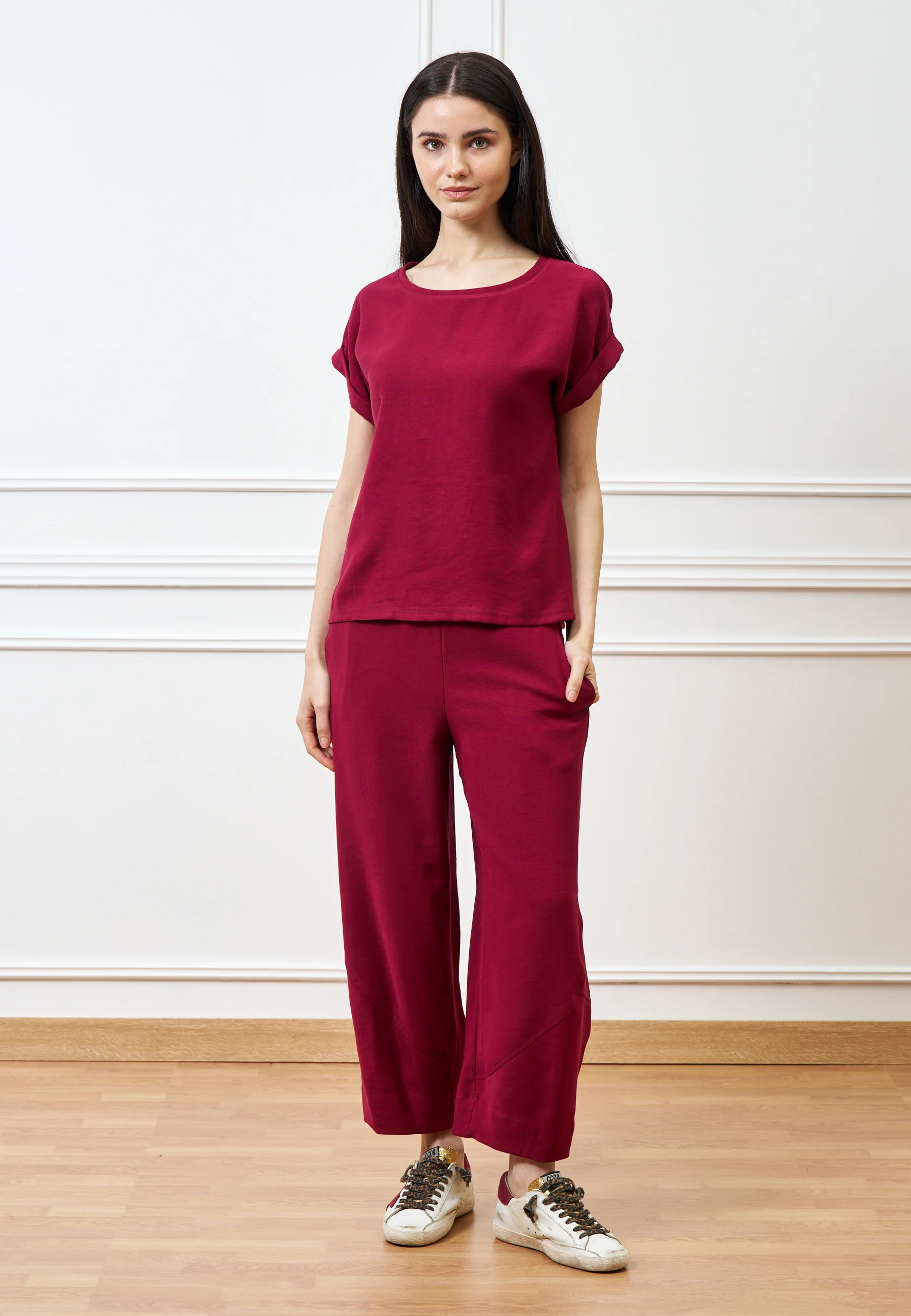 Blusa girocollo mezza manica - BORDEAUX - Image 5