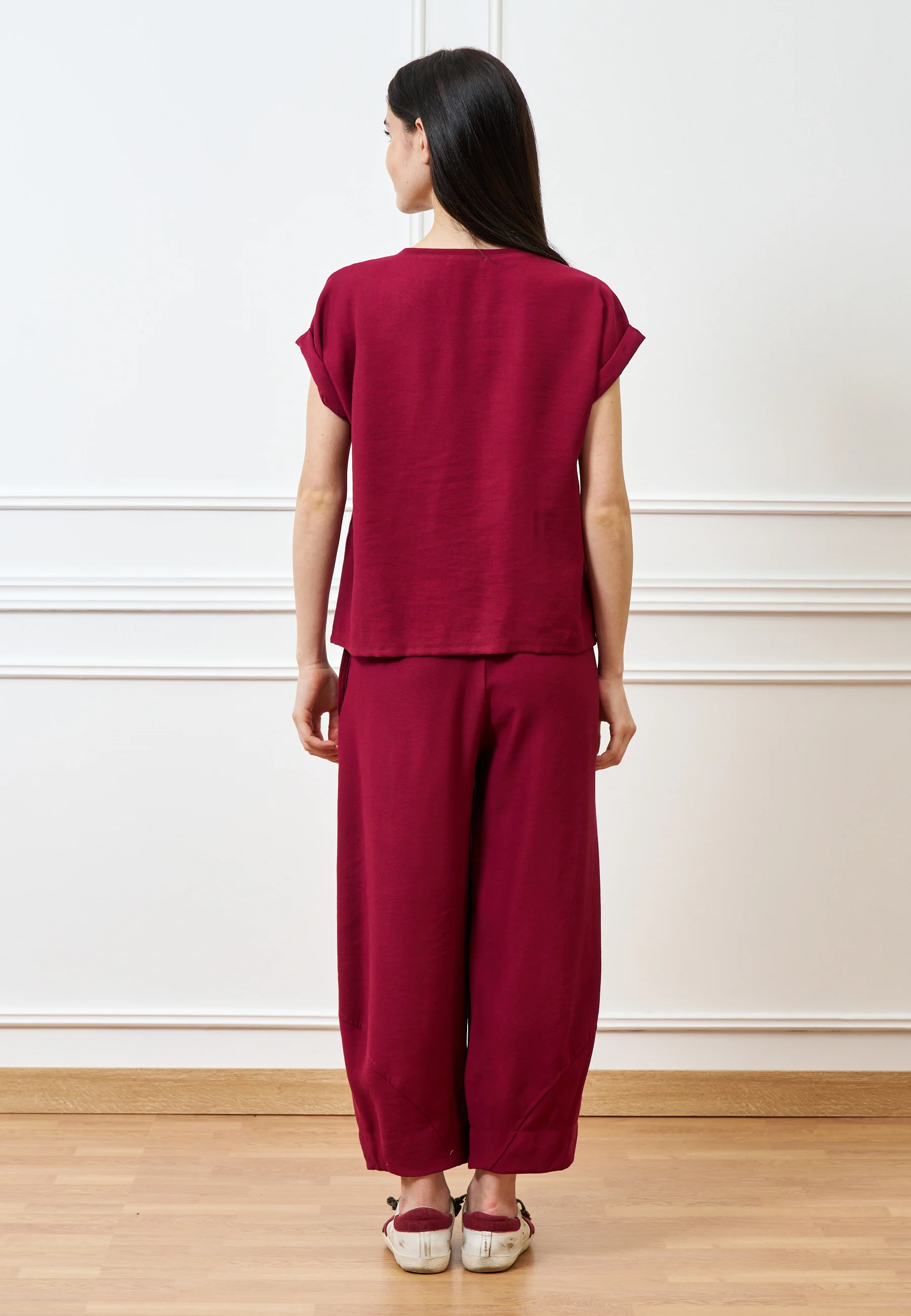 Blusa girocollo mezza manica - BORDEAUX - Image 7