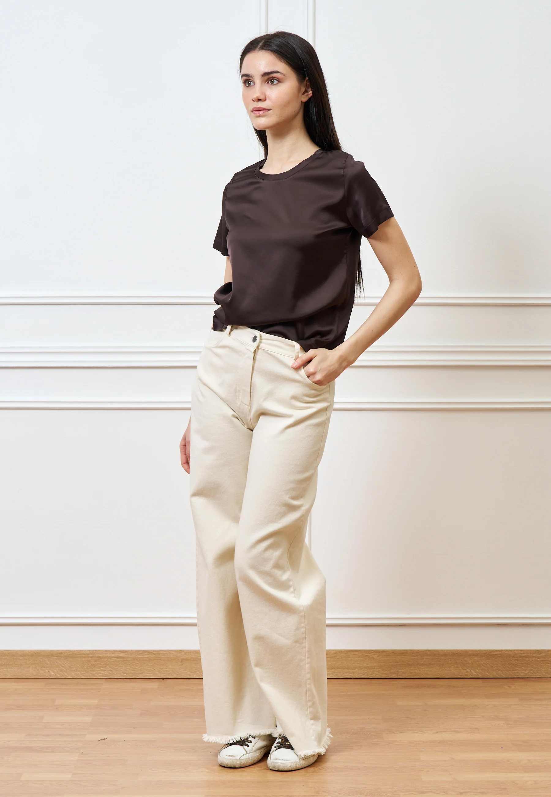 Blusa in raso di viscosa - MARRONE - Image 2
