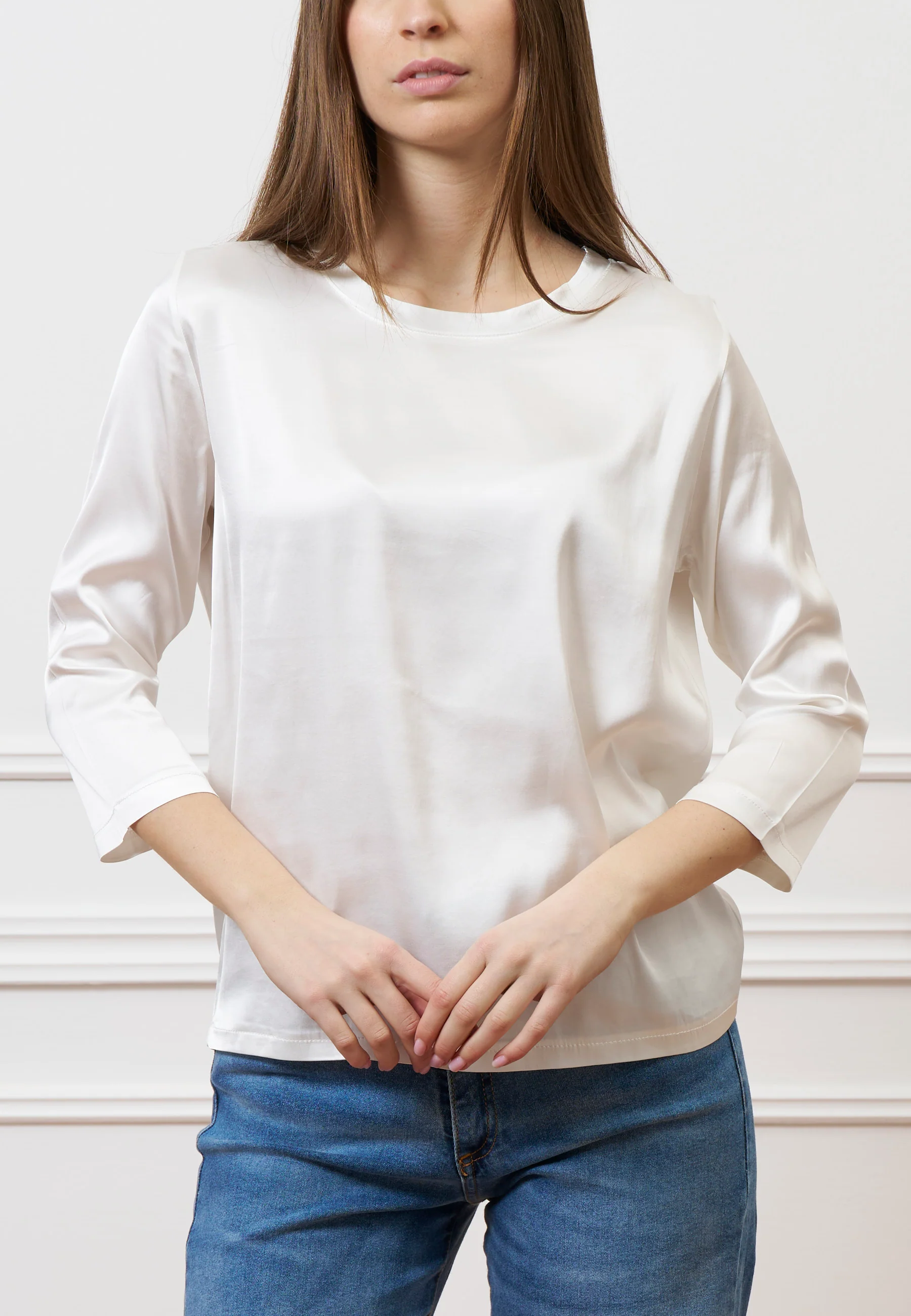 Blusa in raso maniche trequarti - AVORIO