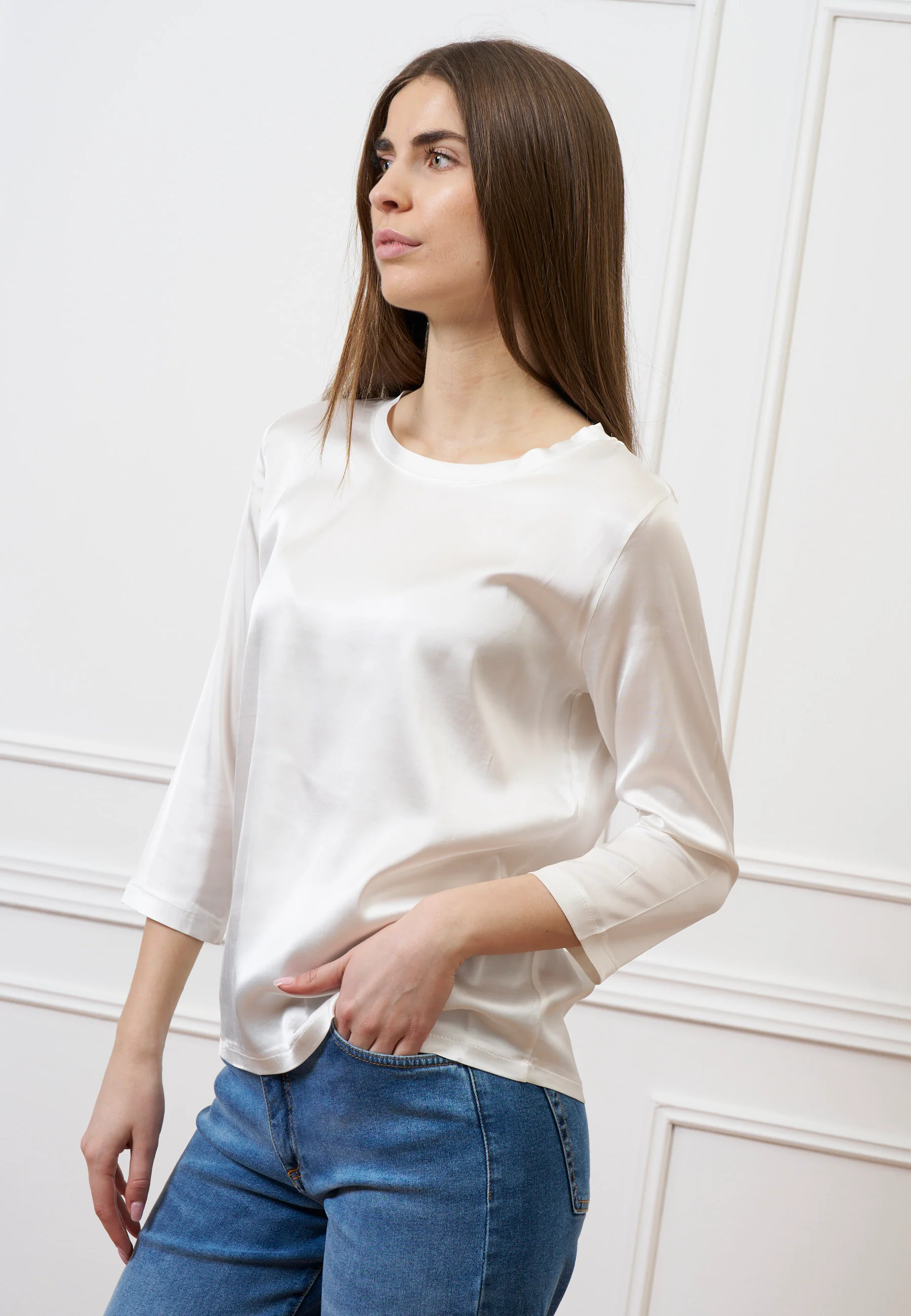 Blusa in raso maniche trequarti - AVORIO - Image 3