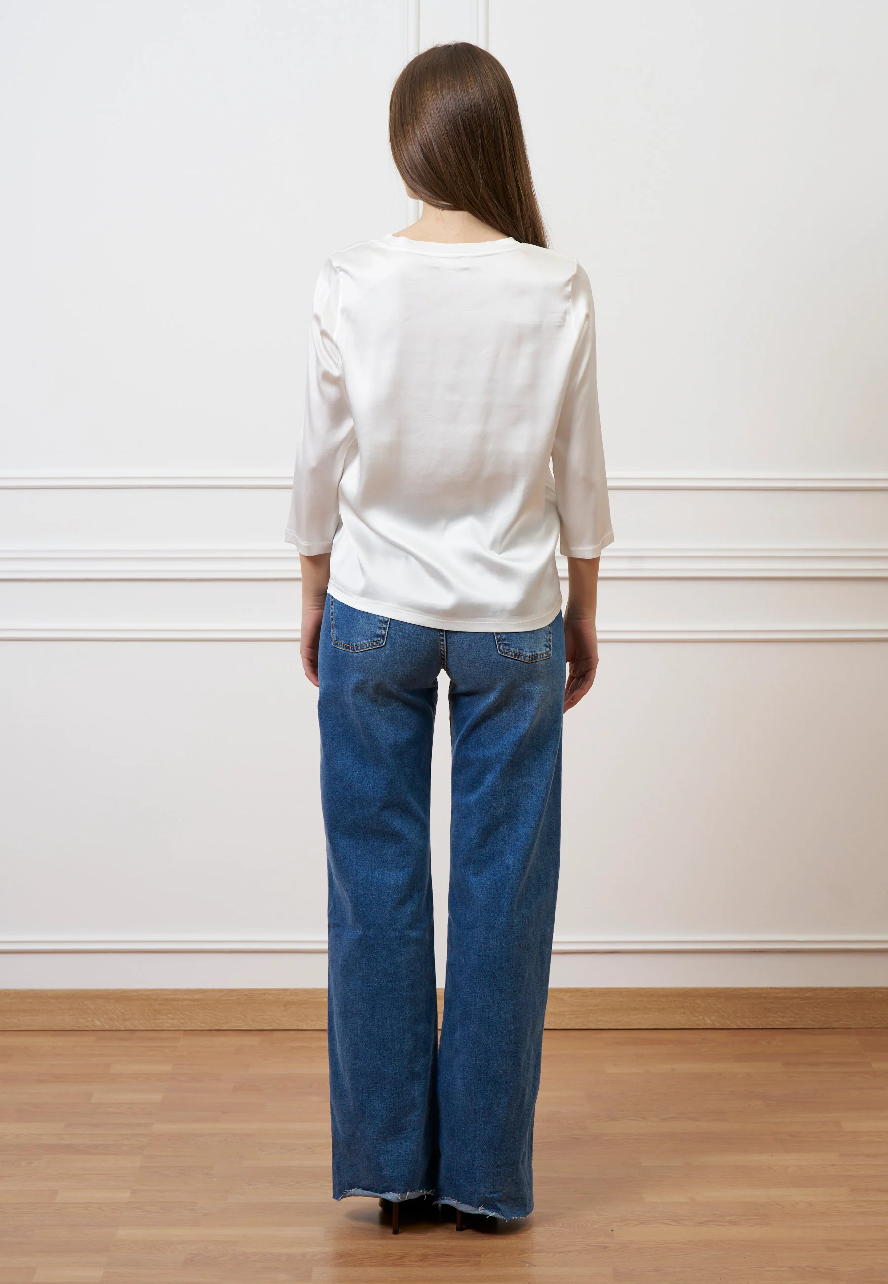 Blusa in raso maniche trequarti - AVORIO - Image 5