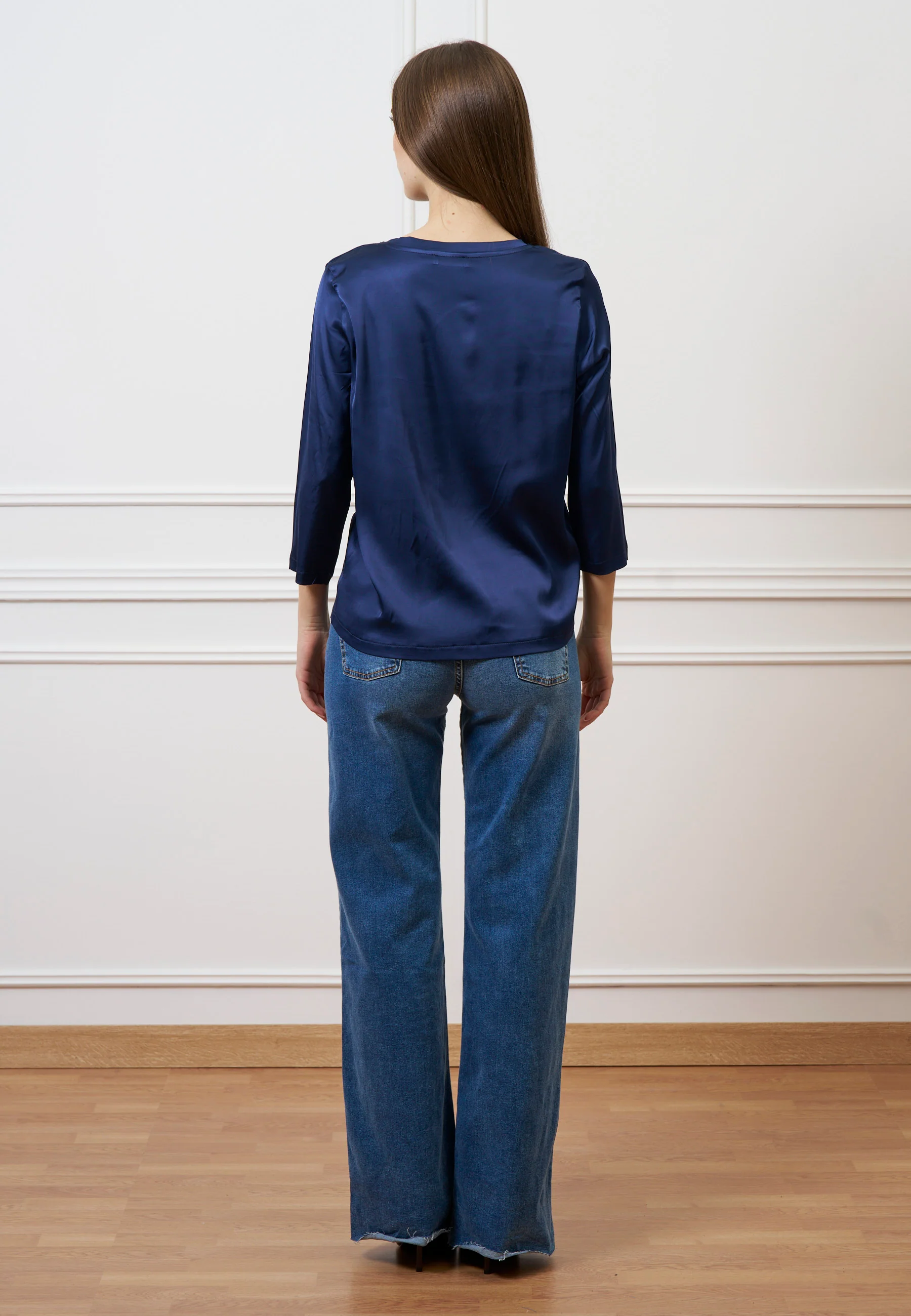 Blusa in raso maniche trequarti - BLU - Image 5