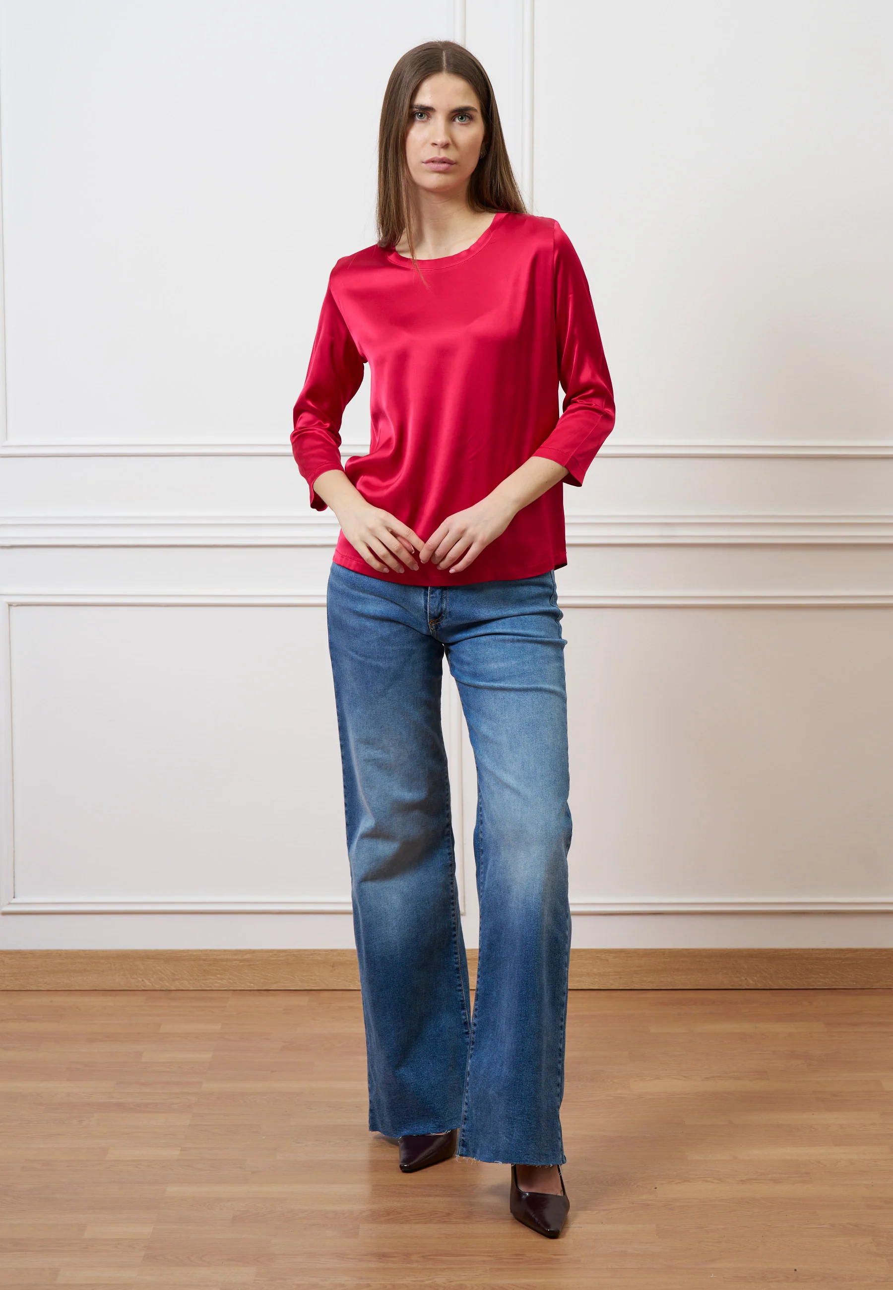 Blusa in raso maniche trequarti - ROSSO - Image 2
