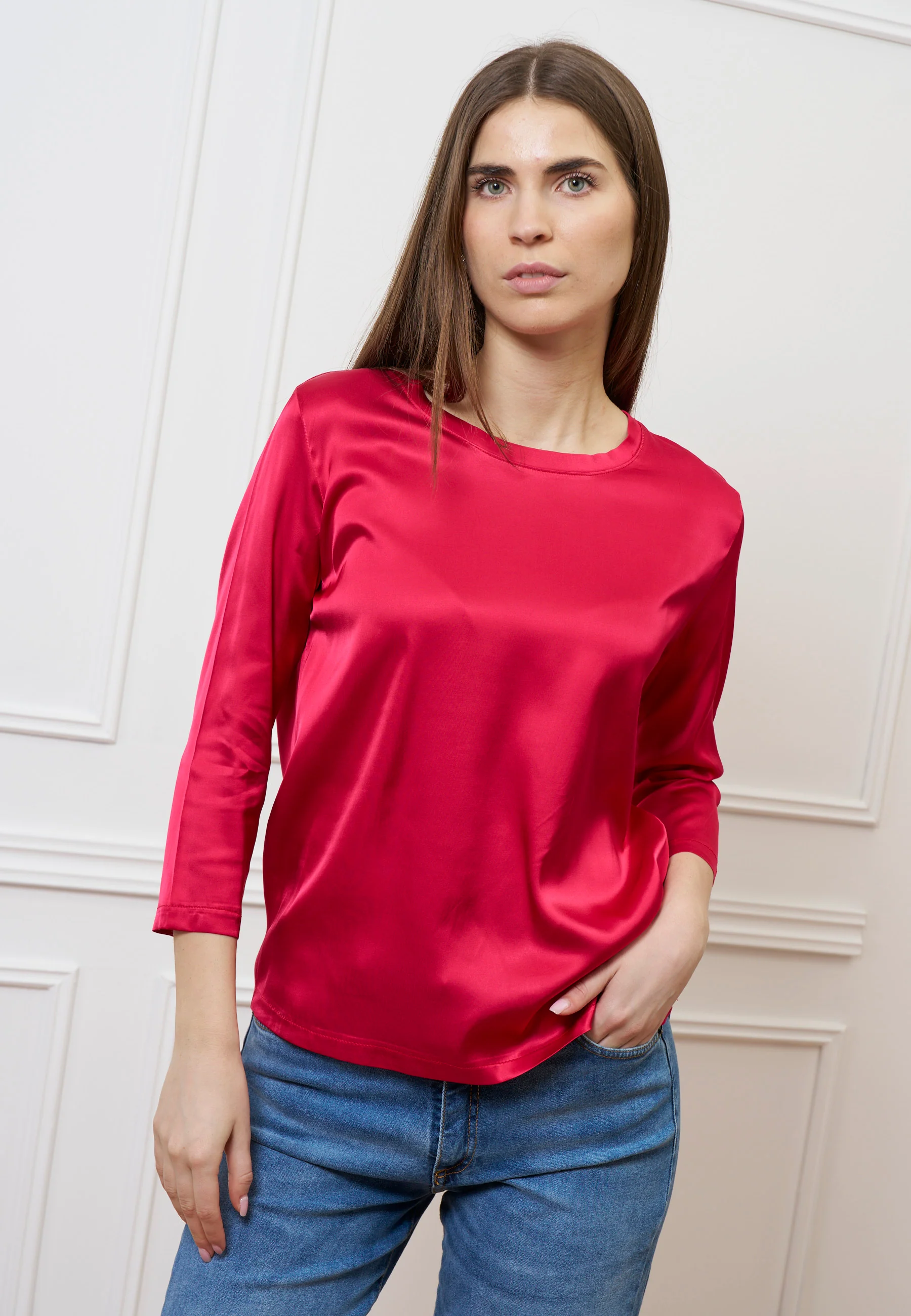 Blusa in raso maniche trequarti - ROSSO - Image 3