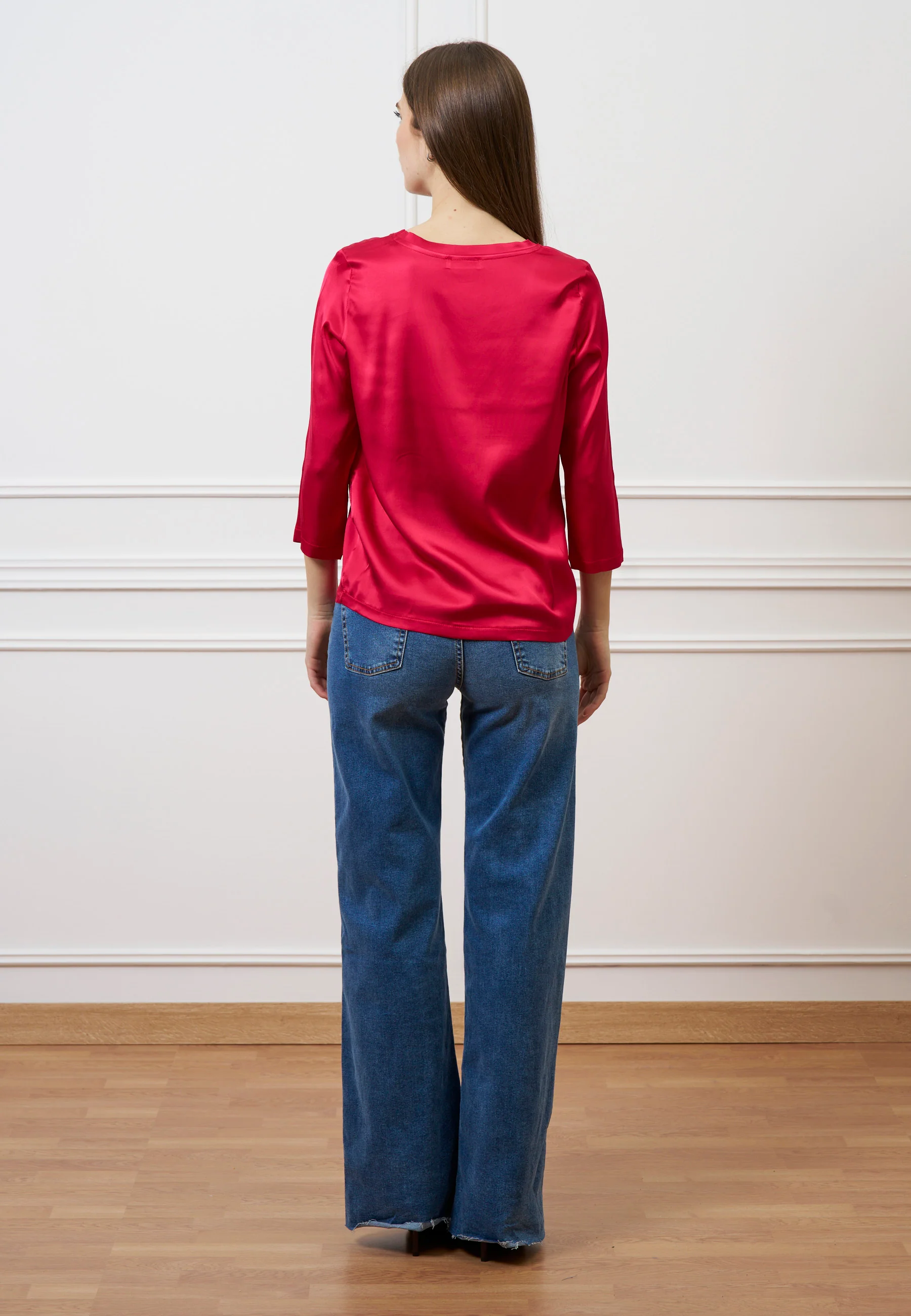 Blusa in raso maniche trequarti - ROSSO - Image 5