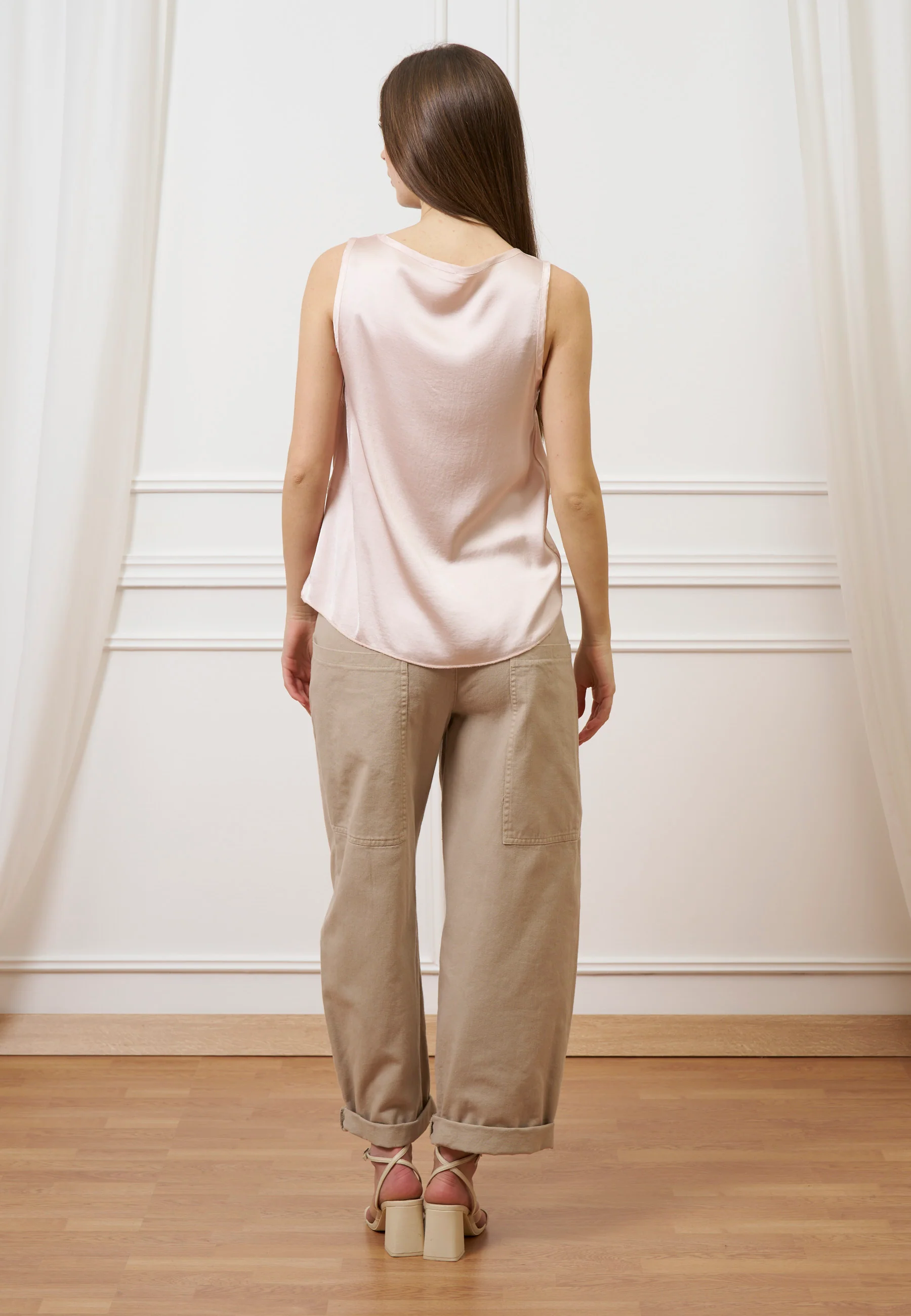Blusa smanicata in raso di viscosa - CIPRIA - Image 5