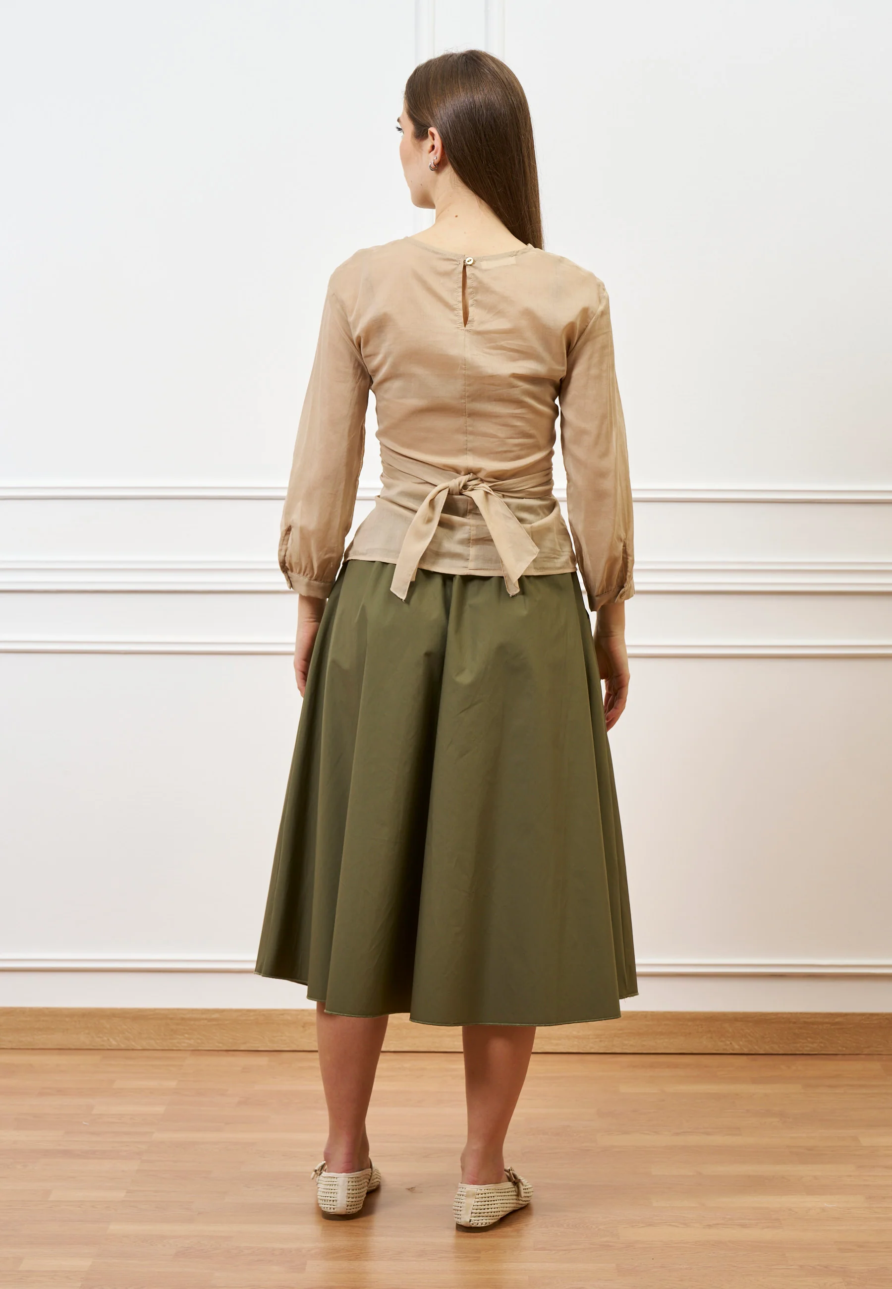 Blusa voile con fusciacca - BEIGE - Image 5