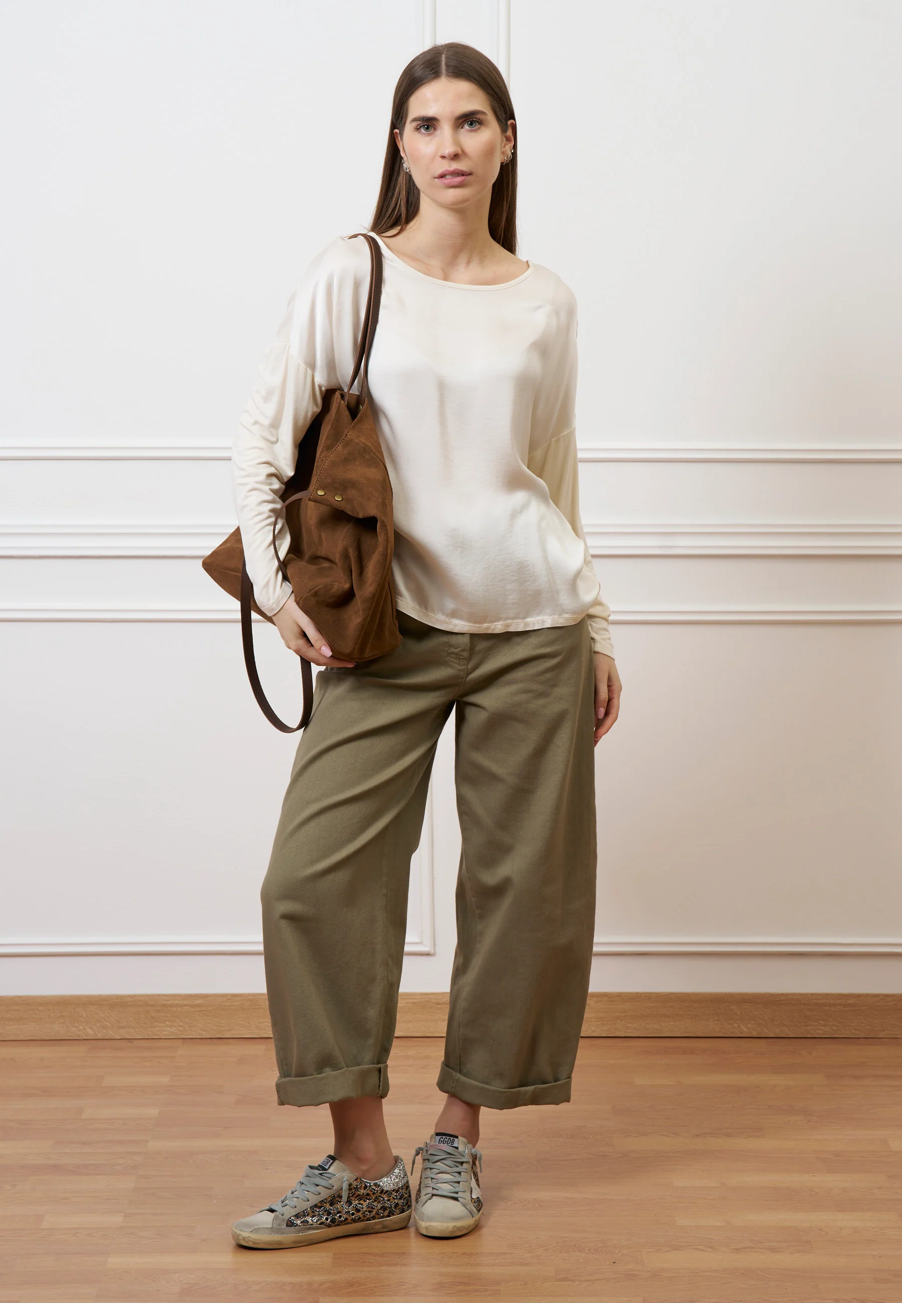 Borsa maxi shopper in camoscio - TABACCO - Image 3