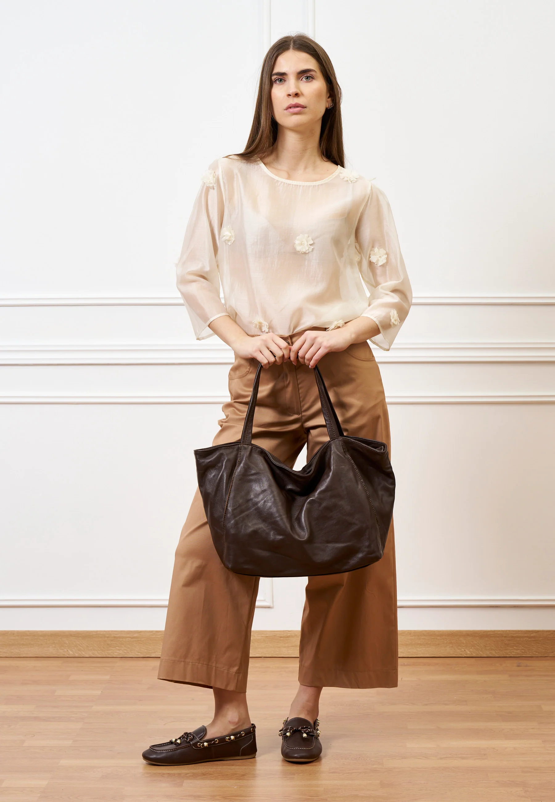 Borsa maxi shopper in pelle - MARRONE - Image 6