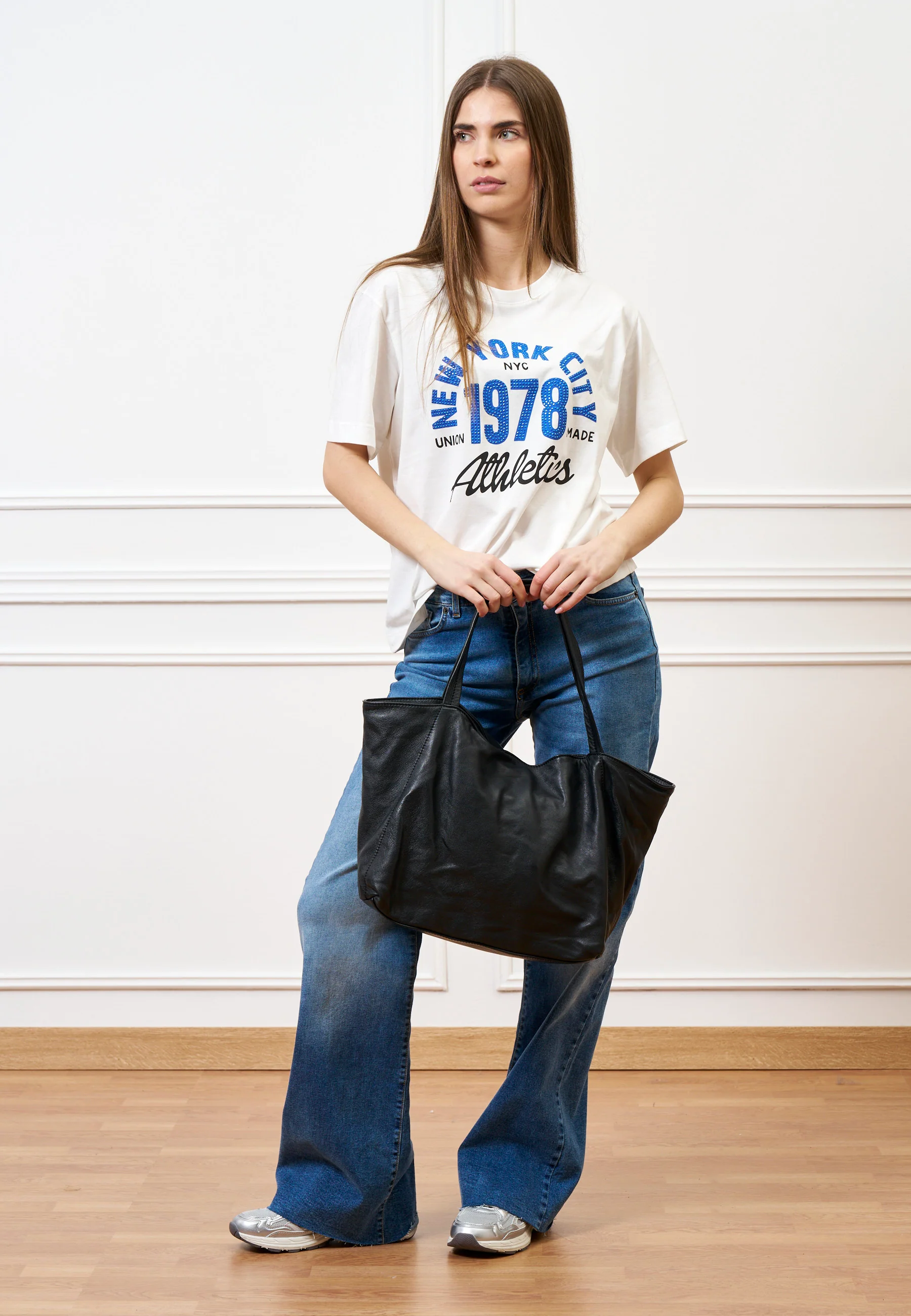 Borsa maxi shopper in pelle - NERO - Image 3