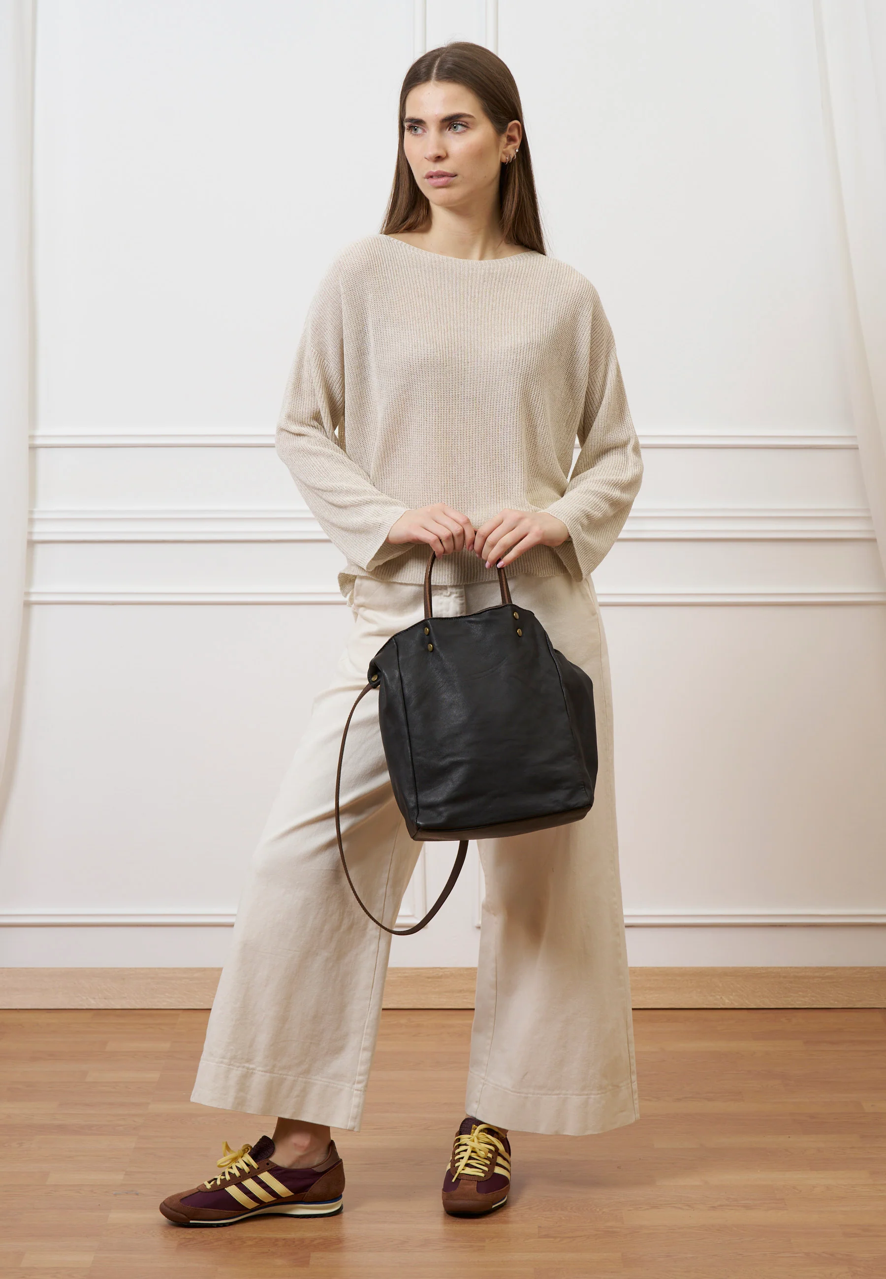 Borsa shopper in pelle con manici - MARRONE - Image 4