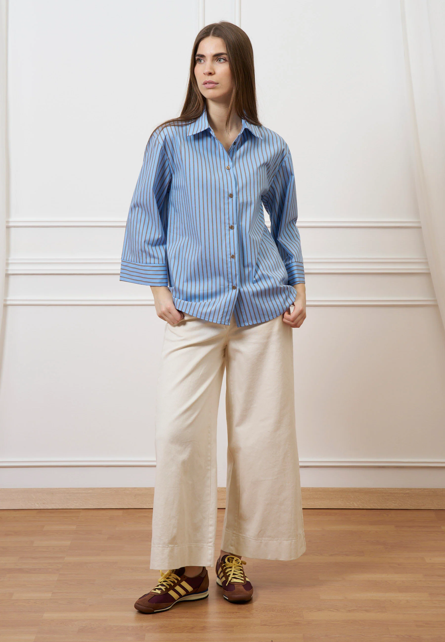 Camicia a righe con manica ampia - AZZURRO/TABACCO - Image 2