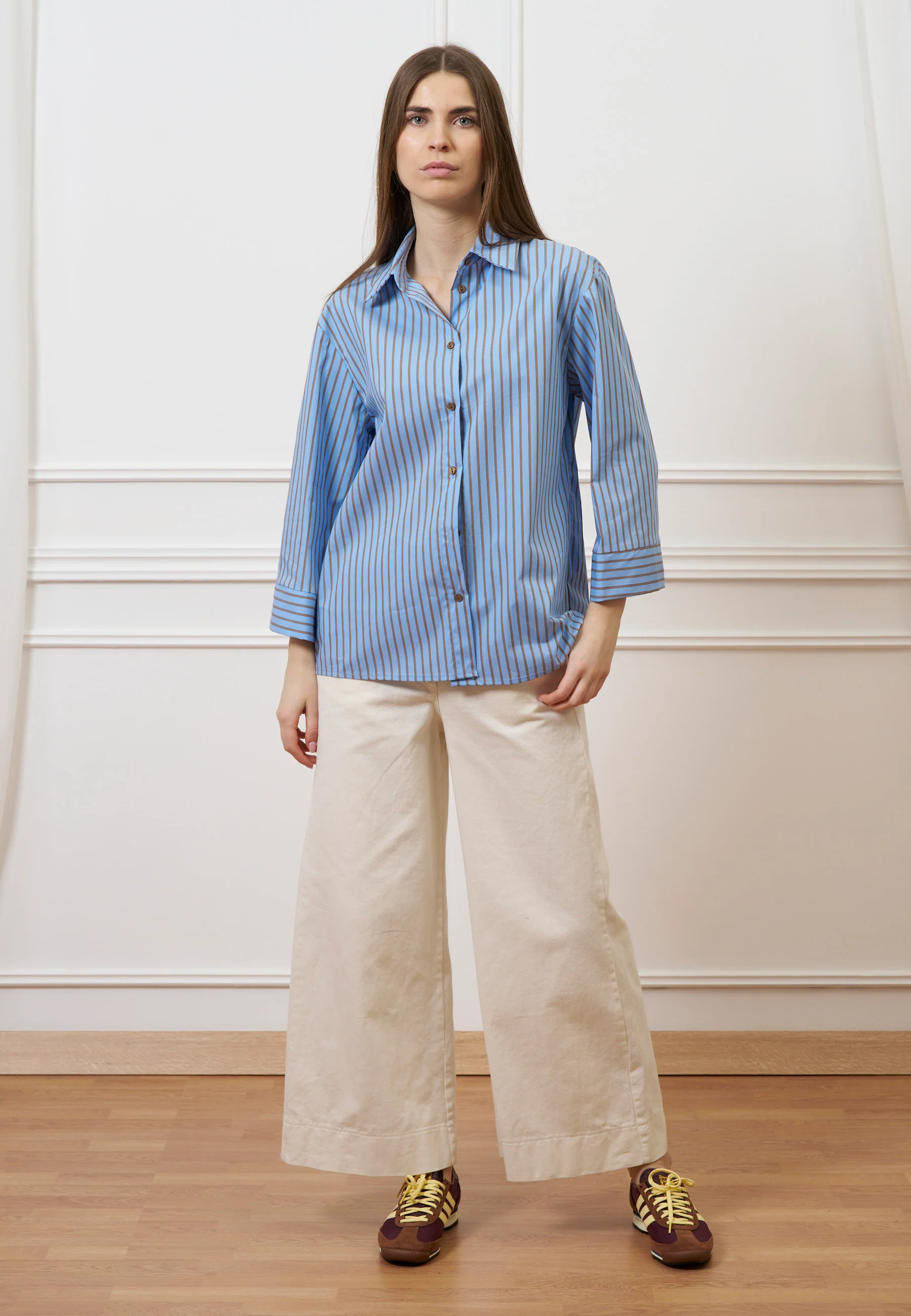 Camicia a righe con manica ampia - AZZURRO/TABACCO - Image 3