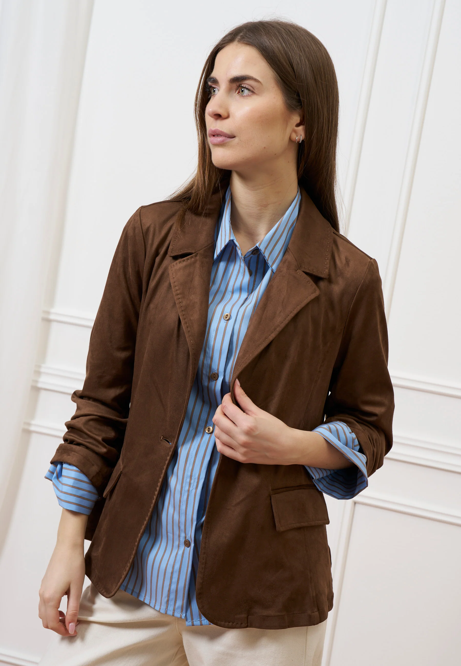Camicia a righe con manica ampia - AZZURRO/TABACCO - Image 6
