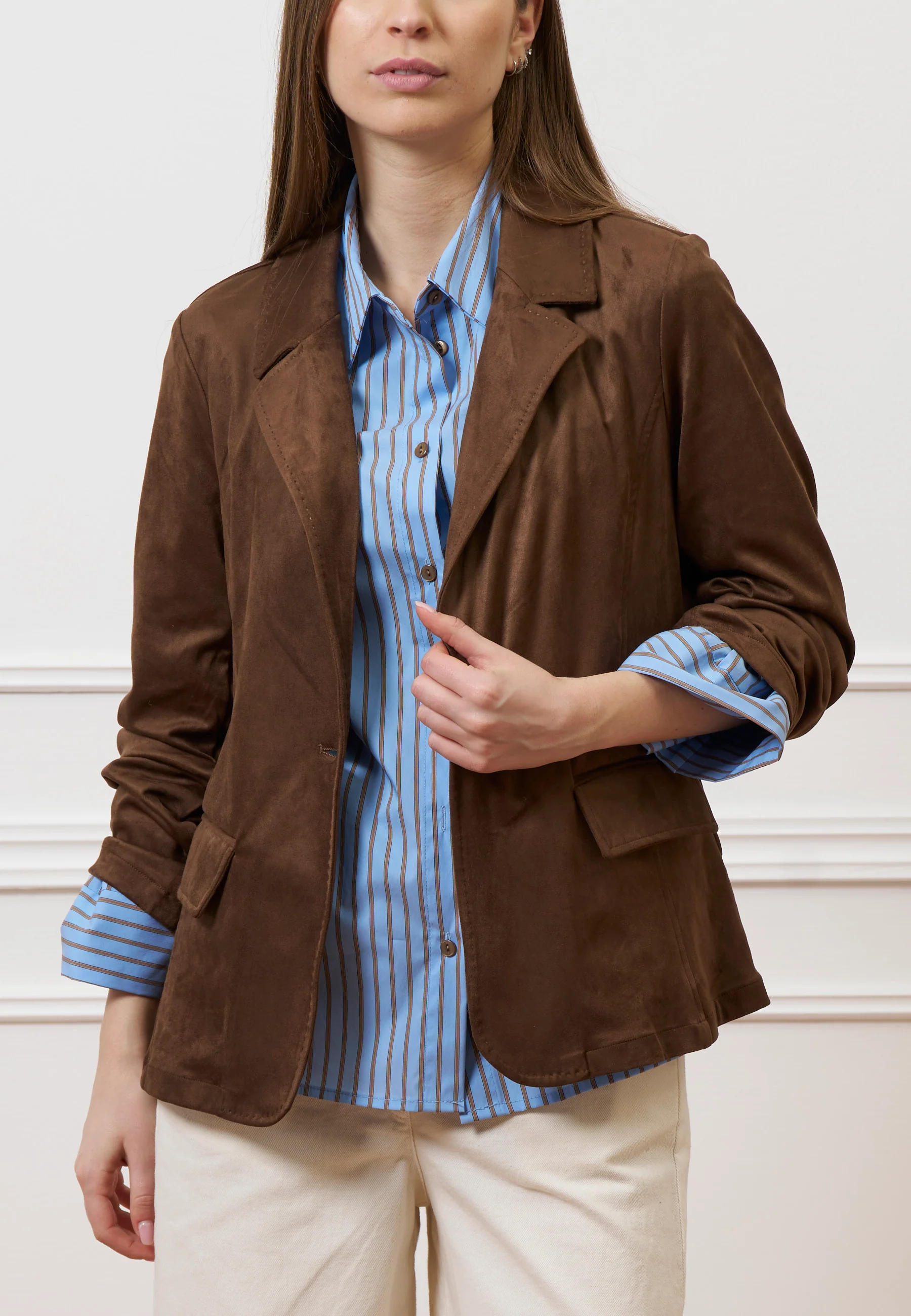 Camicia a righe con manica ampia - AZZURRO/TABACCO - Image 8