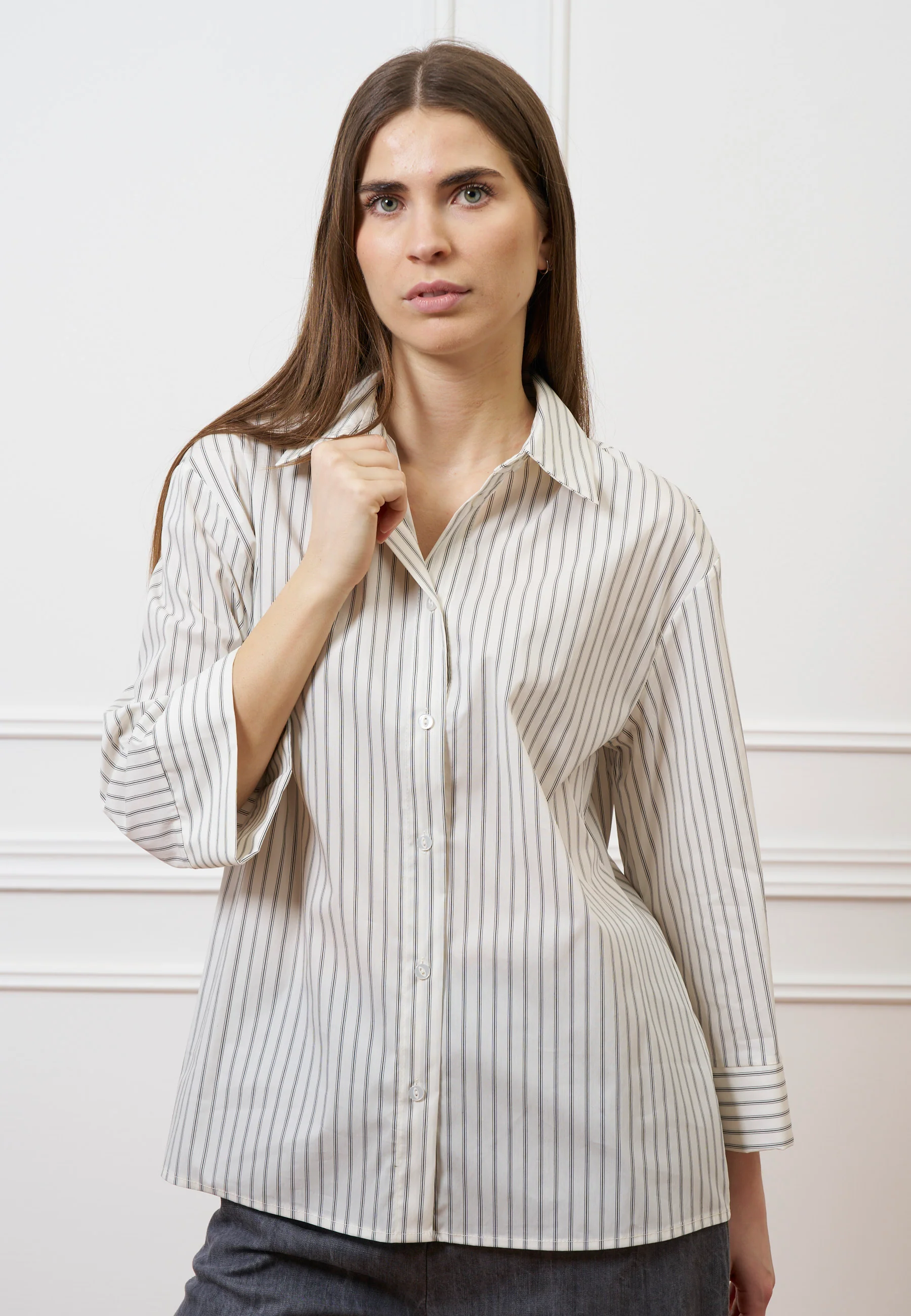 Camicia a righe con manica ampia - BIANCO/NERO - Image 3