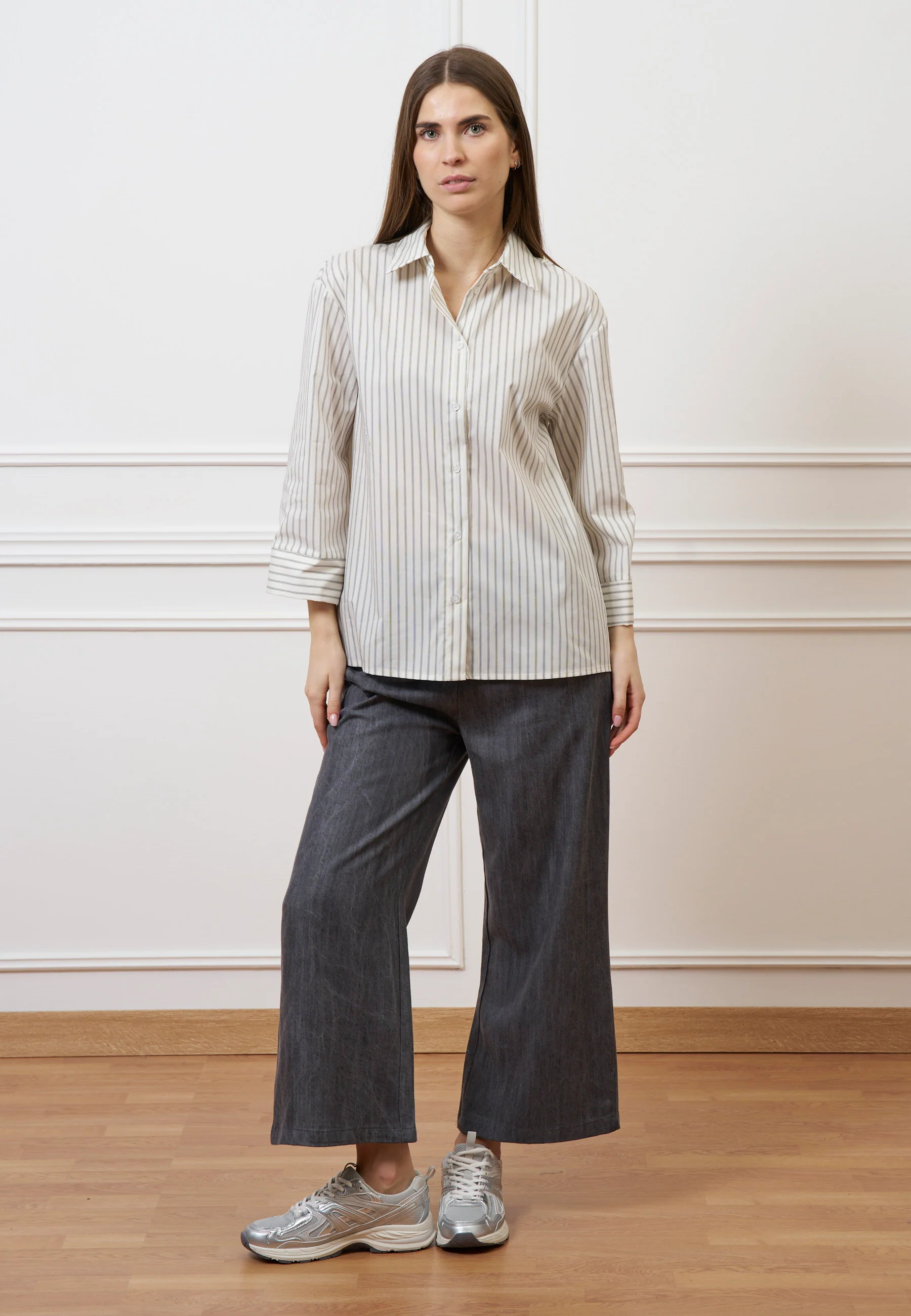 Camicia a righe con manica ampia - BIANCO/NERO - Image 4
