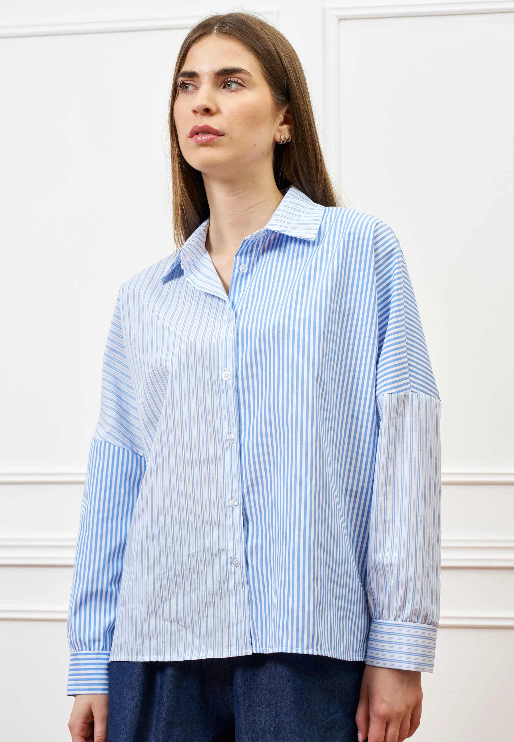 Camicia a righe sfalsate - BIANCO/CELESTE - Image 2