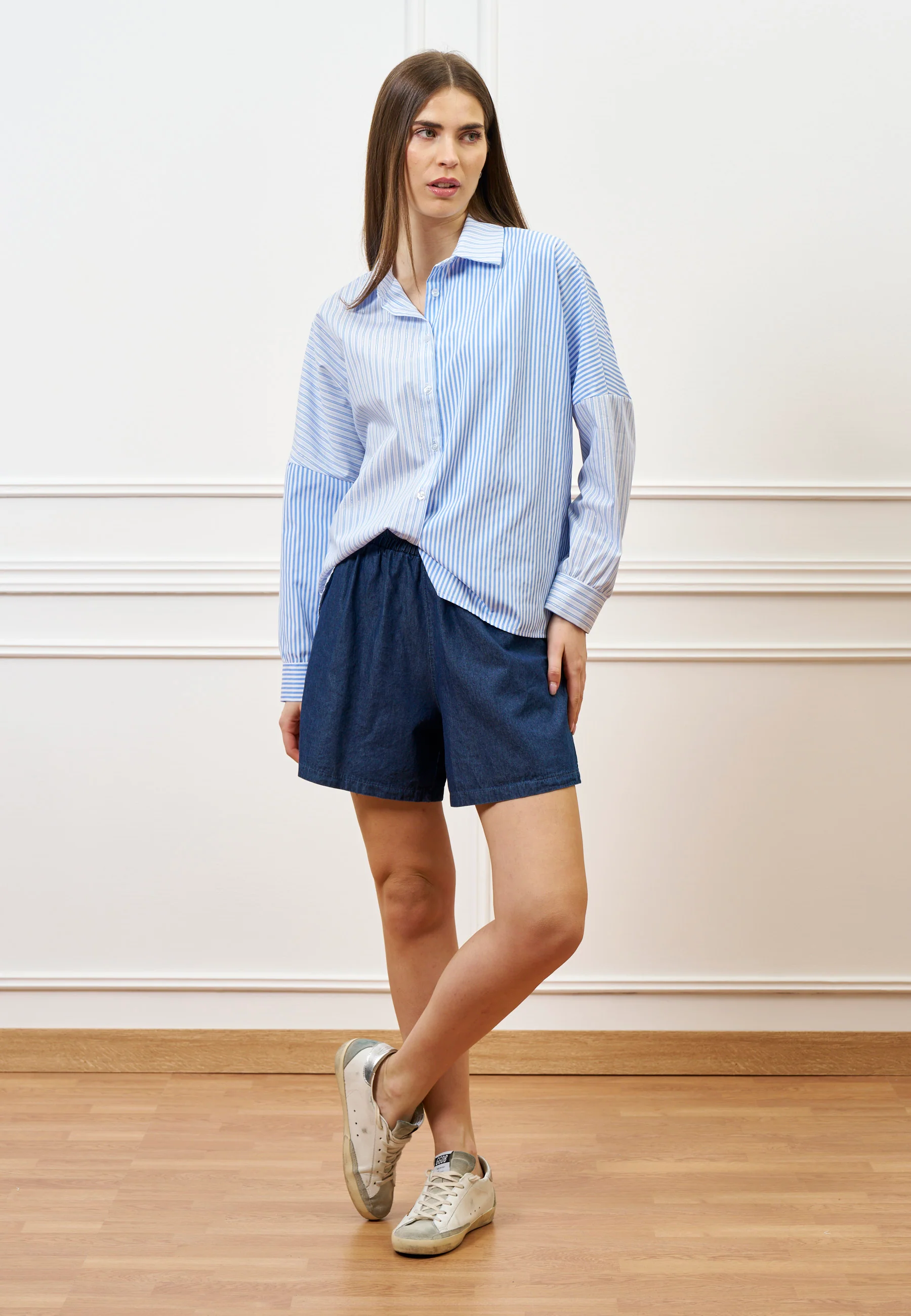 Camicia a righe sfalsate - BIANCO/CELESTE - Image 3