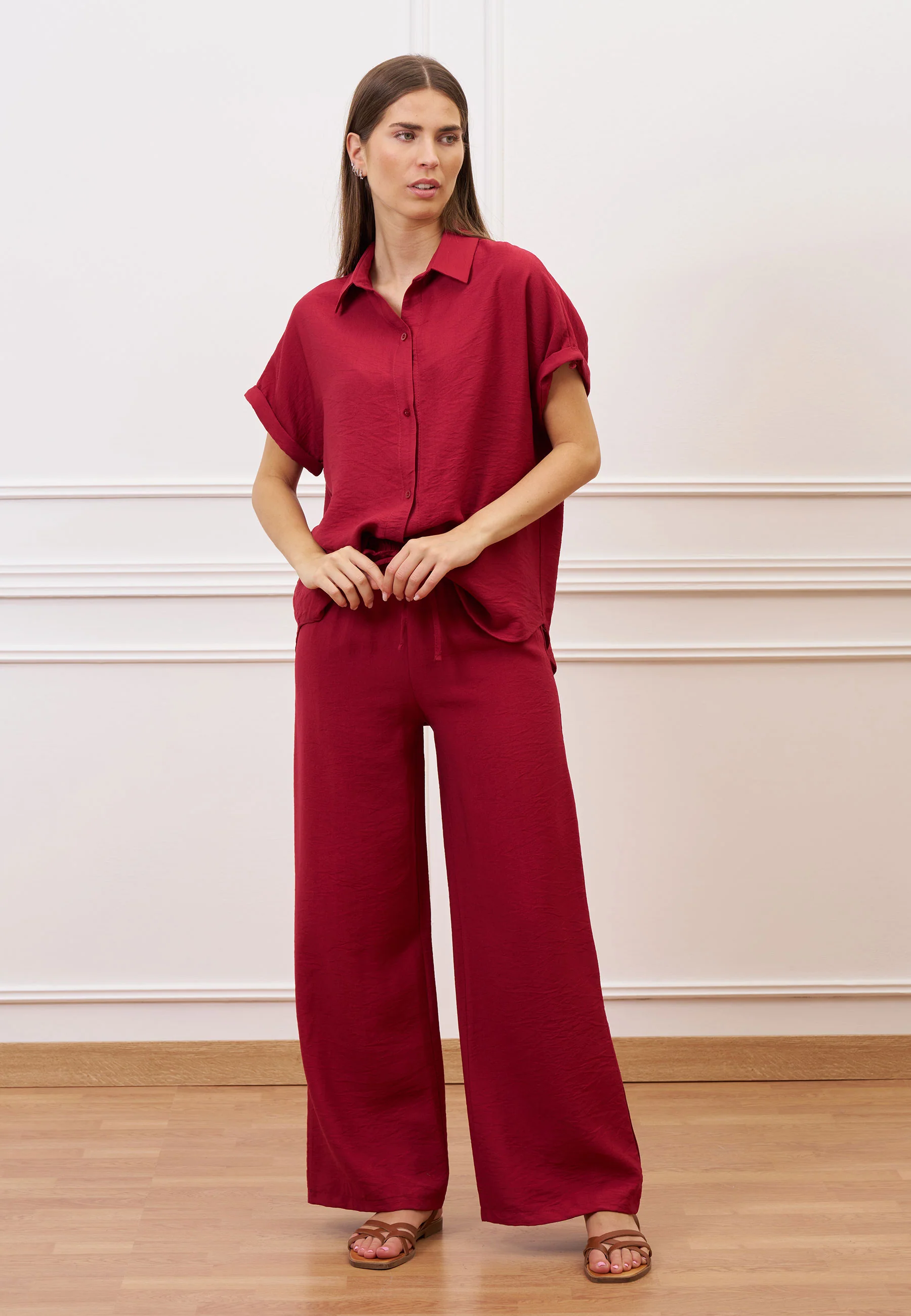 Camicia ampia in viscosa con maniche corte - BORDEAUX - Image 2