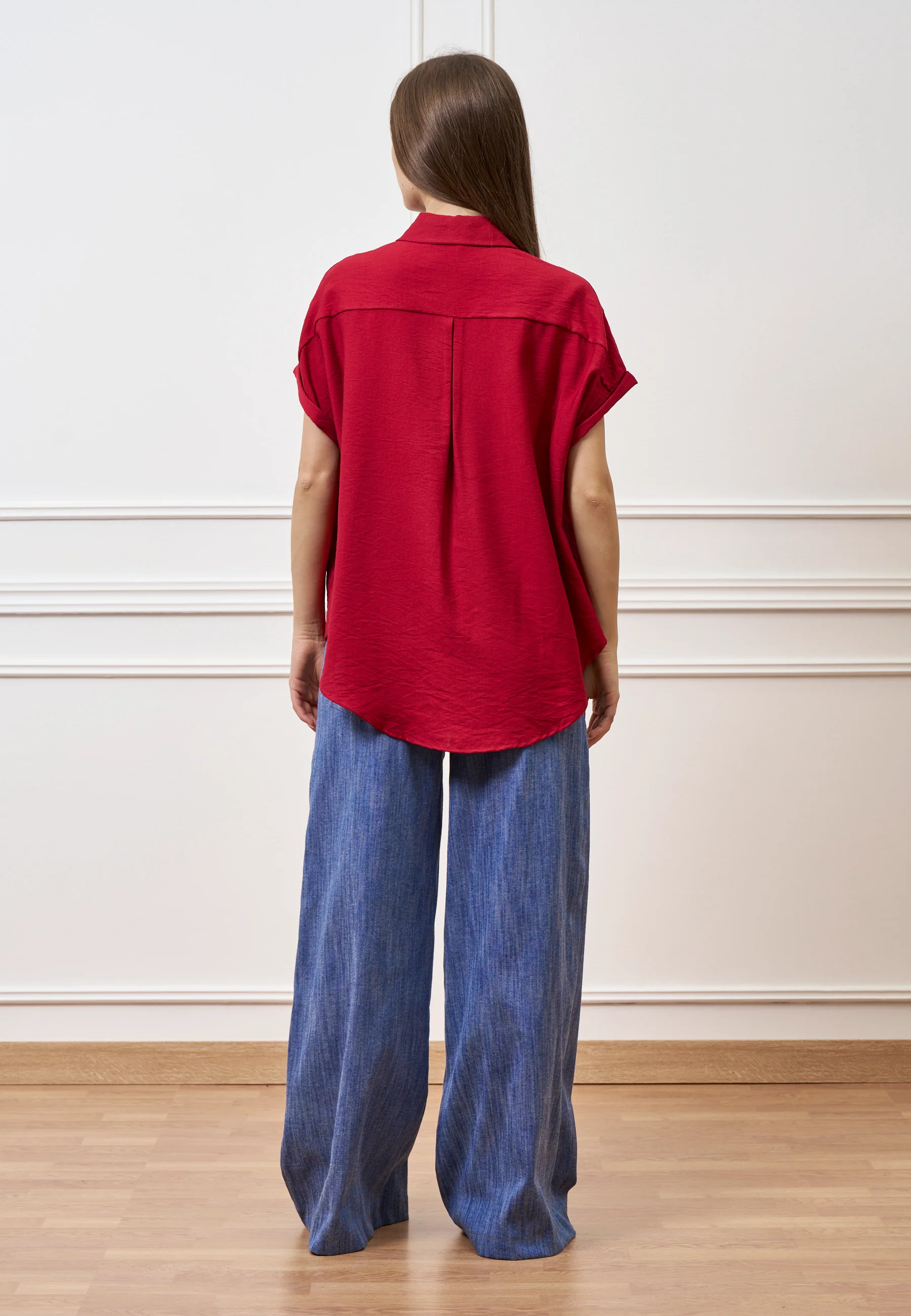 Camicia ampia in viscosa con maniche corte - BORDEAUX - Image 7