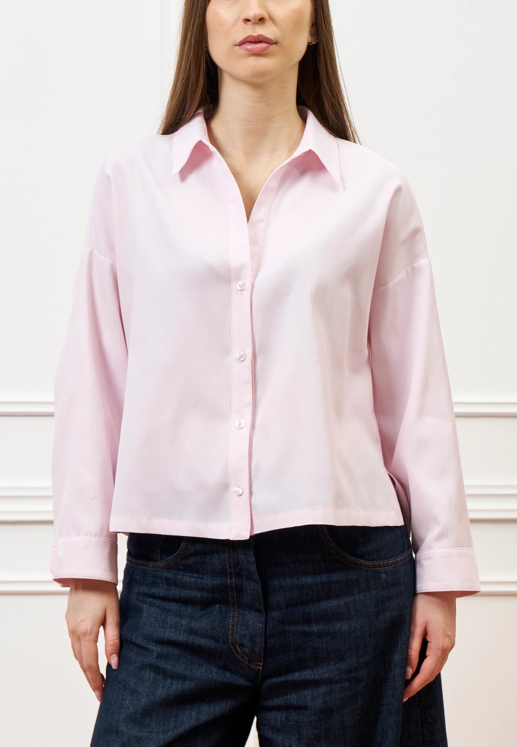 Camicia con scollo a V e spacchetti - ROSA - Image 2