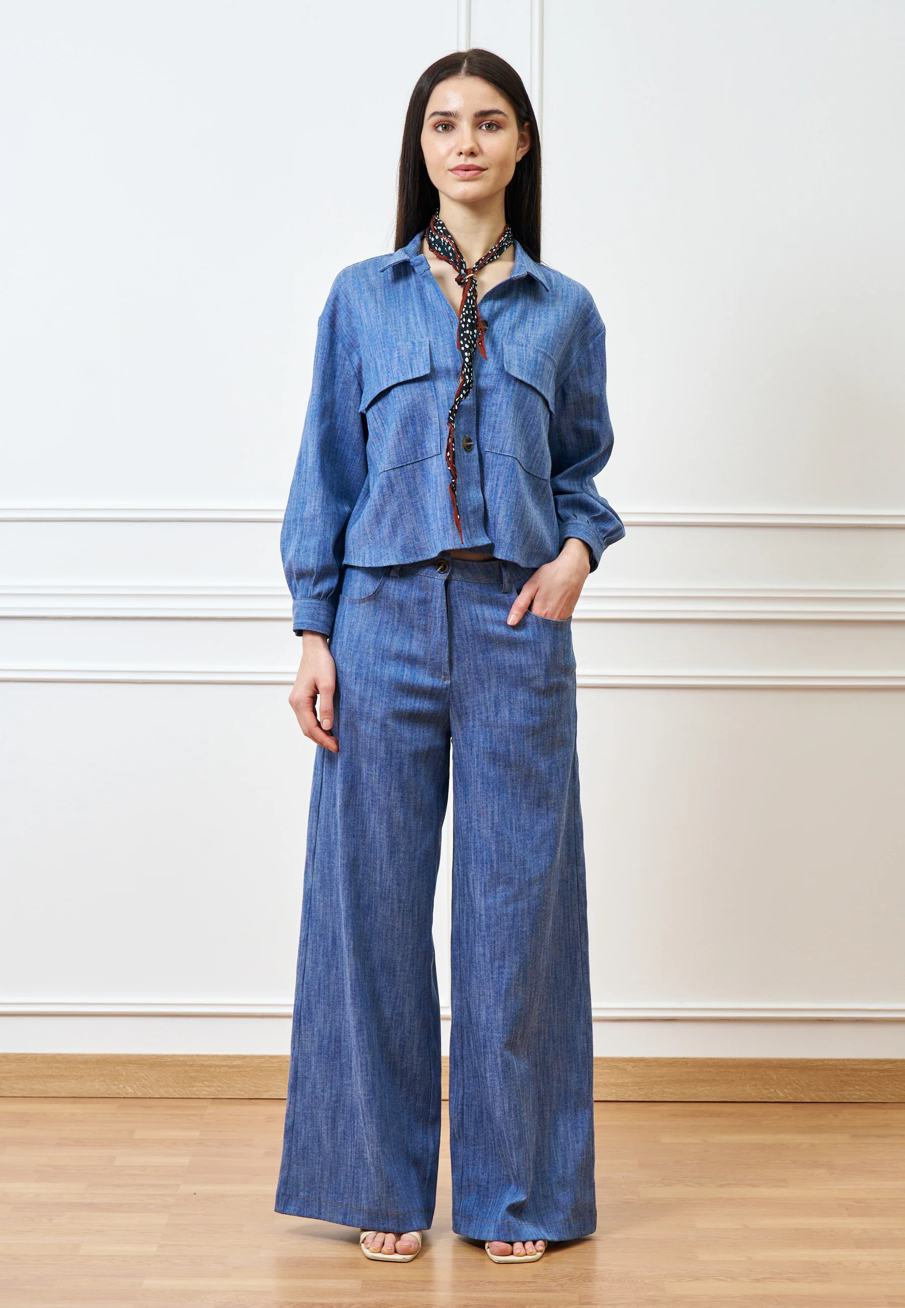 Camicia crop effetto denim - BLU - Image 3