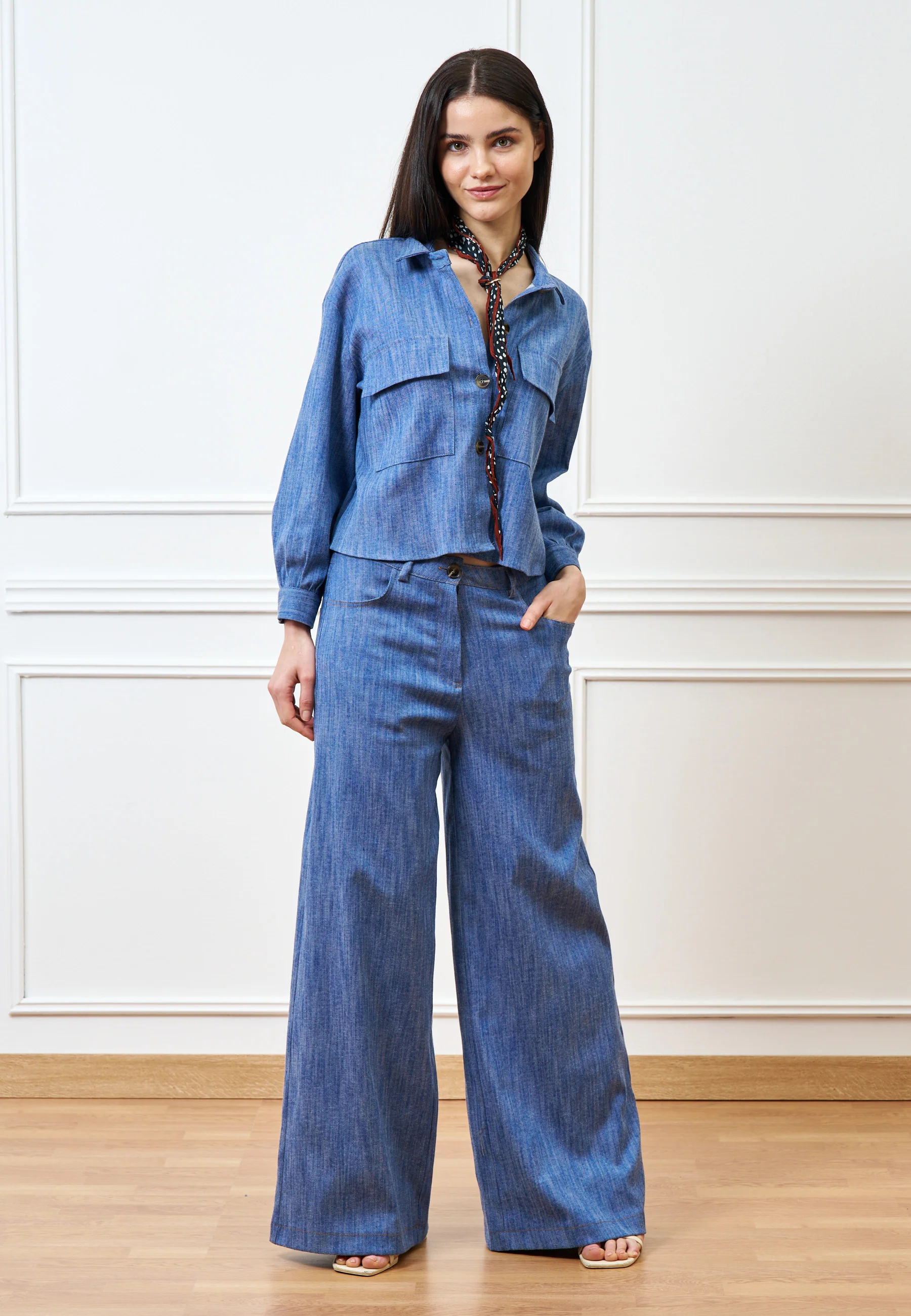 Camicia crop effetto denim - BLU - Image 6