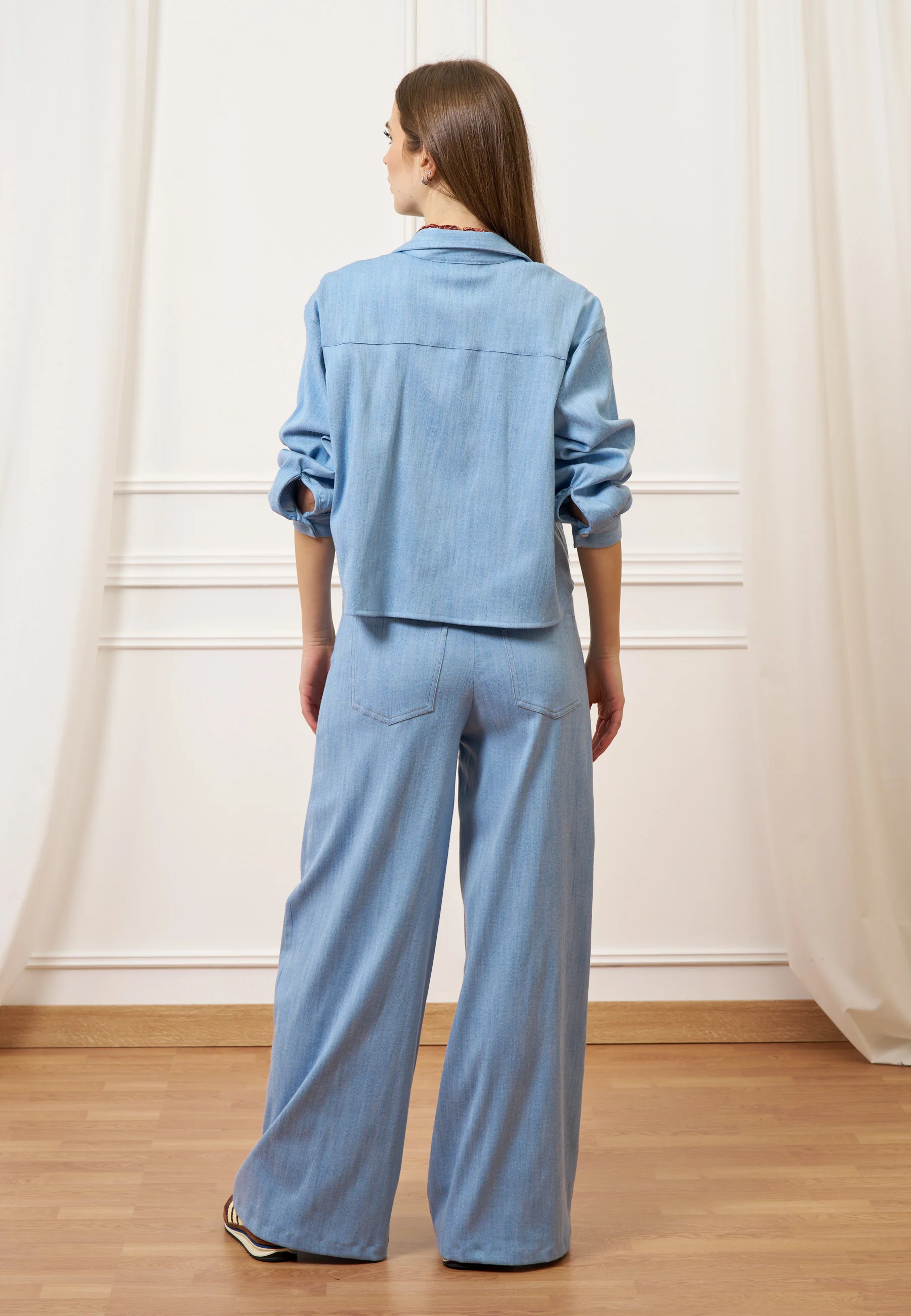Camicia crop effetto denim - CELESTE - Image 5