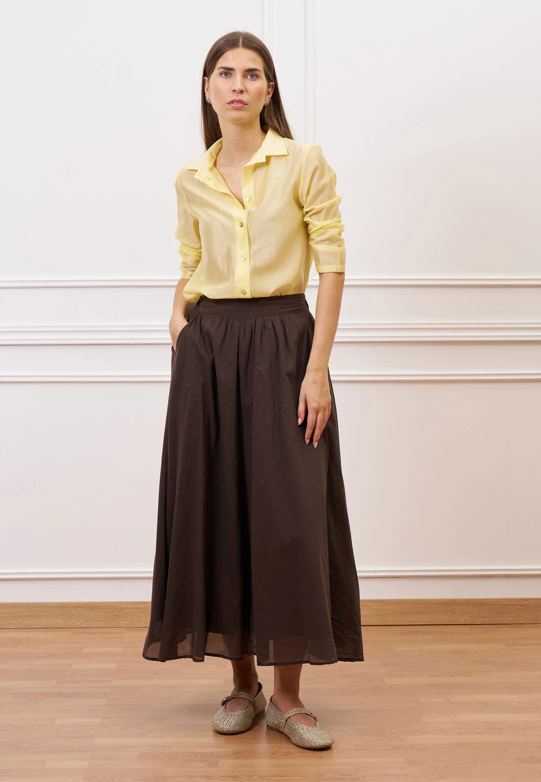 Camicia dritta in mussola - GIALLO - Image 3