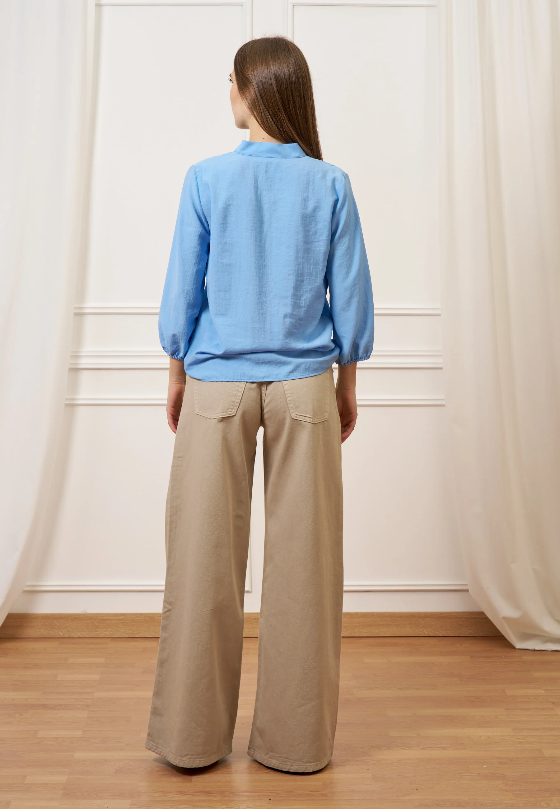 Camicia effetto stropicciato - CELESTE - Image 6