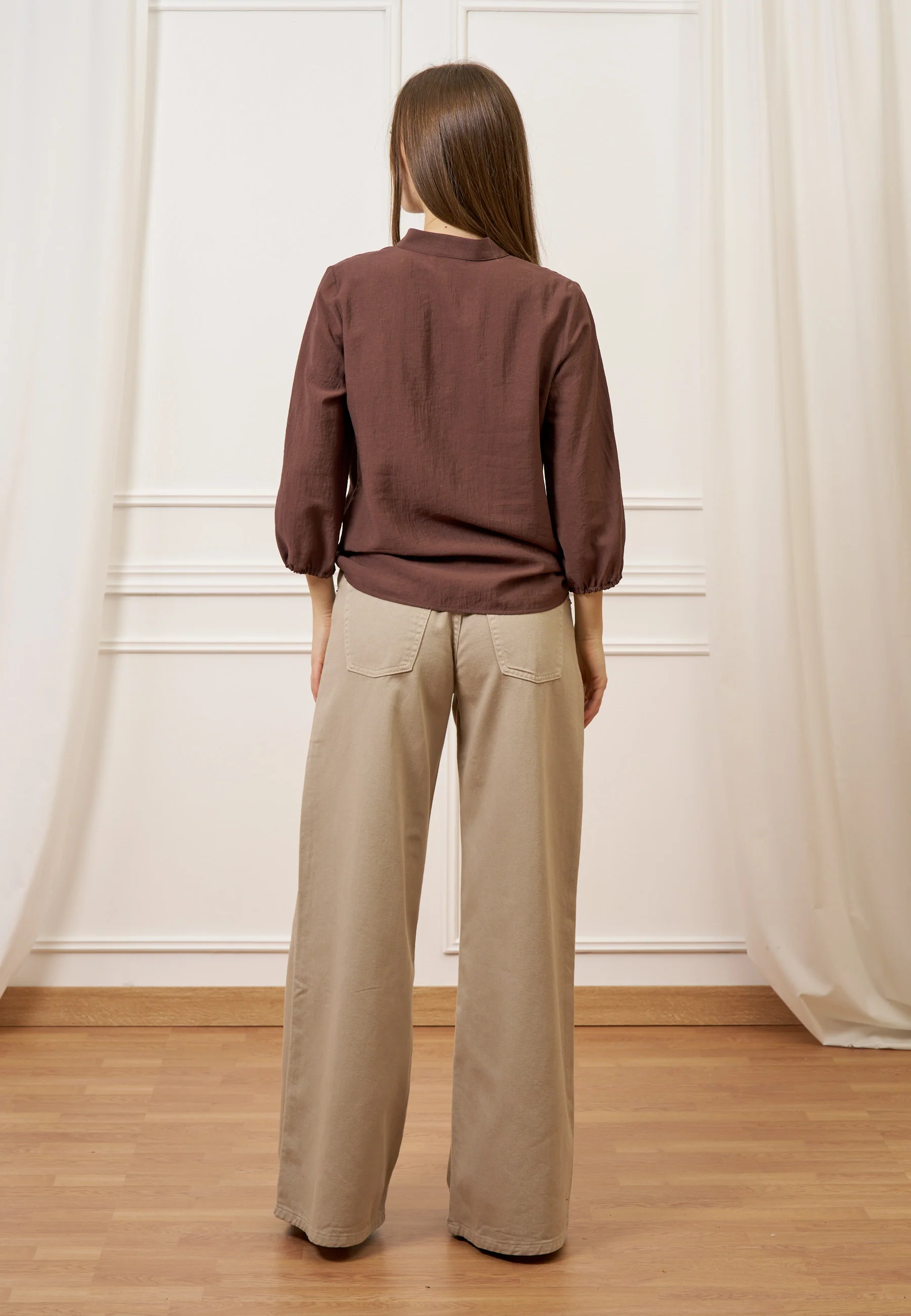 Camicia effetto stropicciato - MARRONE - Image 4