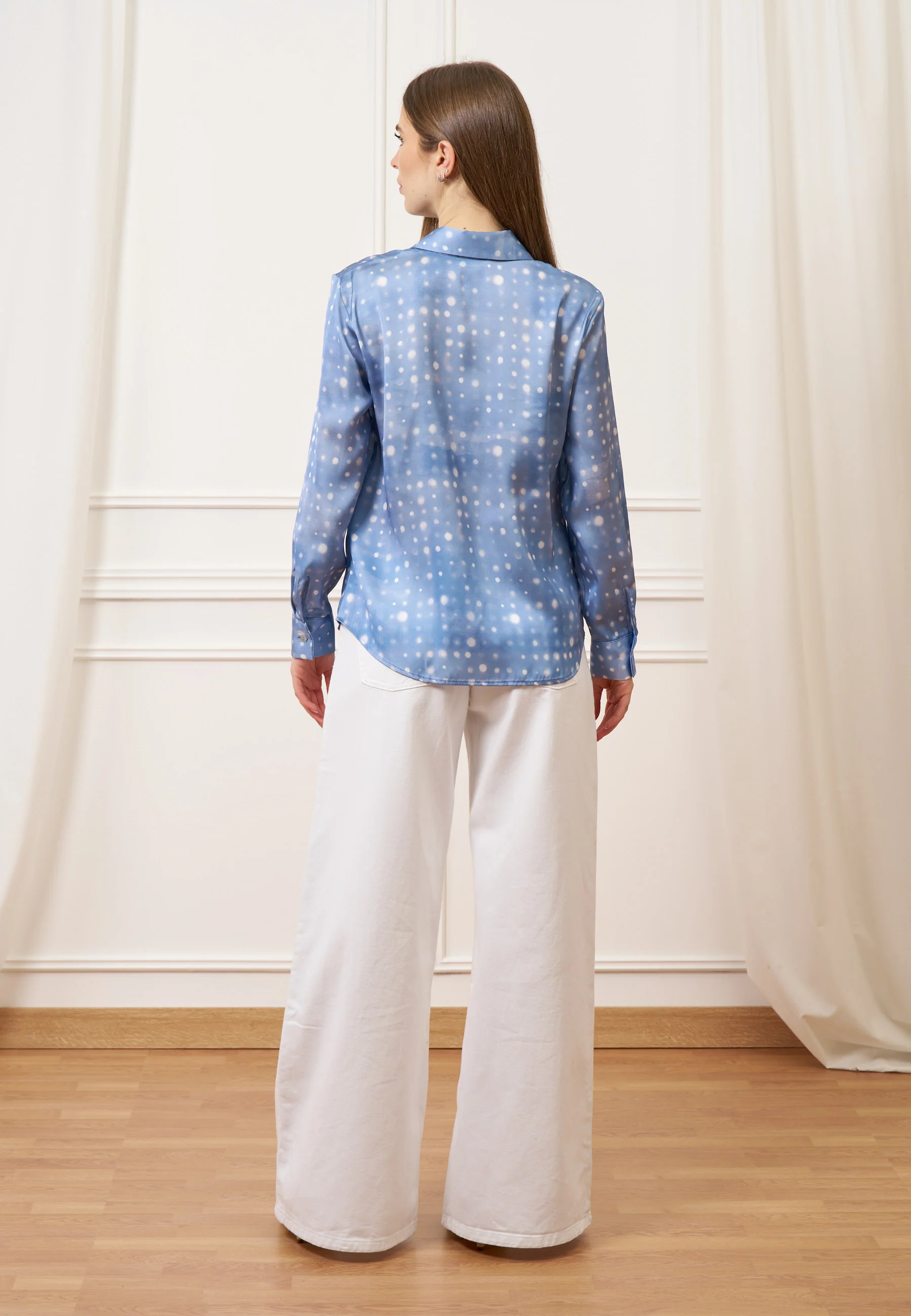 Camicia in raso fantasia a pois - CELESTE - Image 6