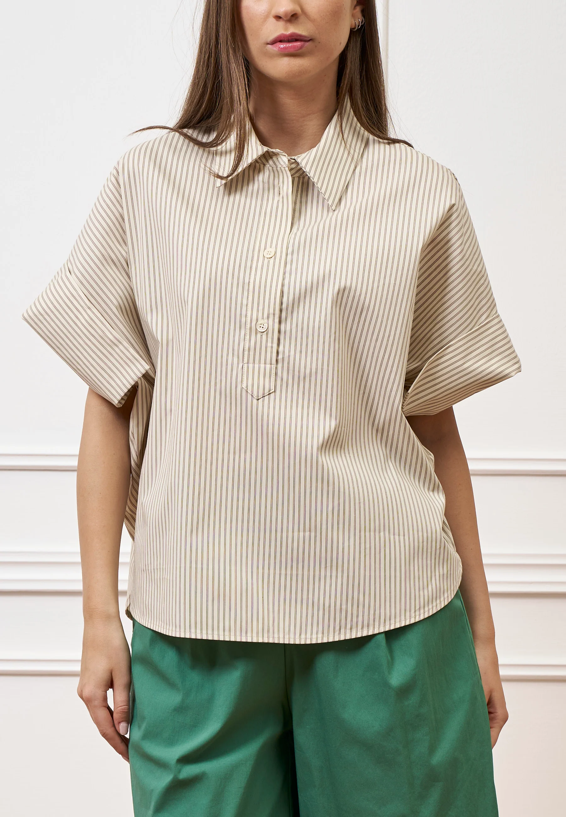 Camicia over a righe - BEIGE - Image 2