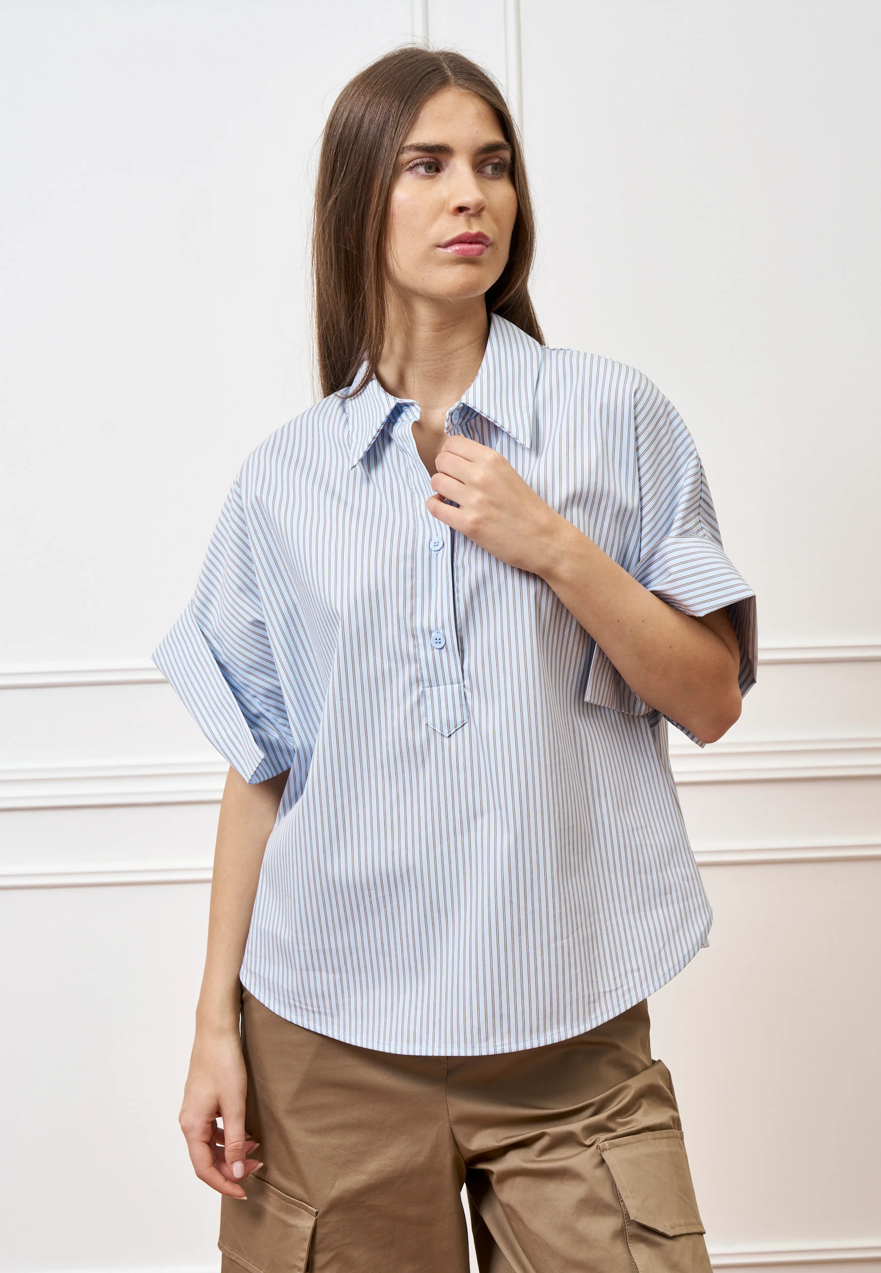 Camicia over a righe - CELESTE