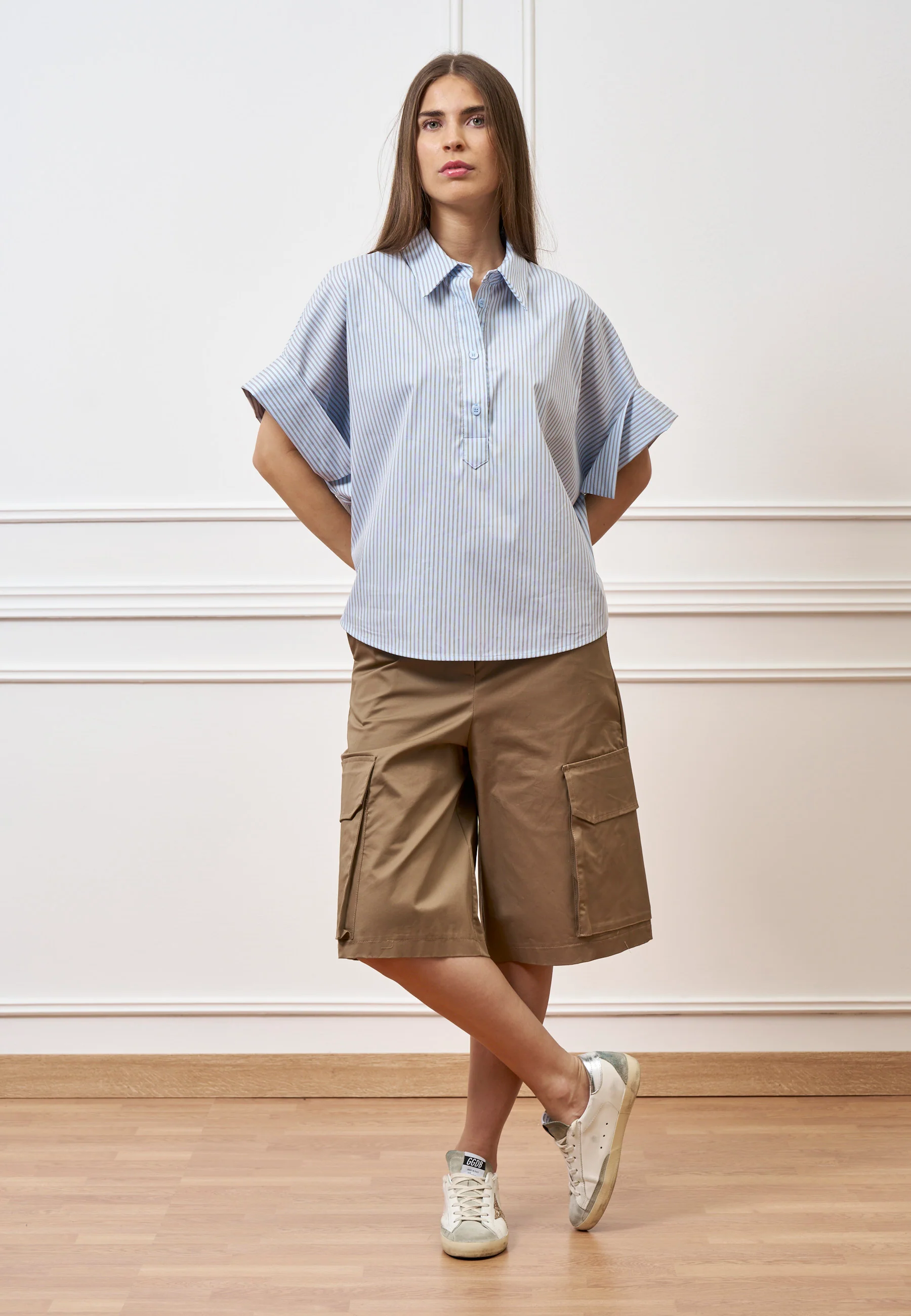 Camicia over a righe - CELESTE - Image 4