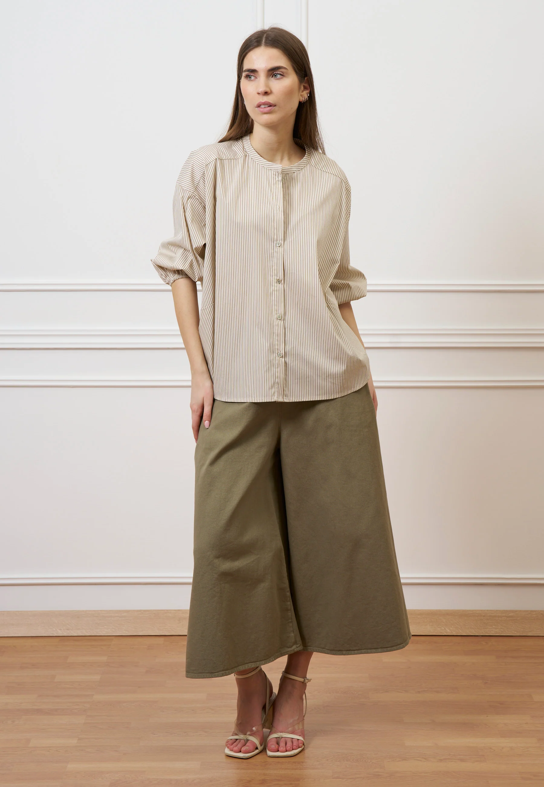 Camicia over in popeline rigato - AVORIO/NOCCIOLA - Image 4