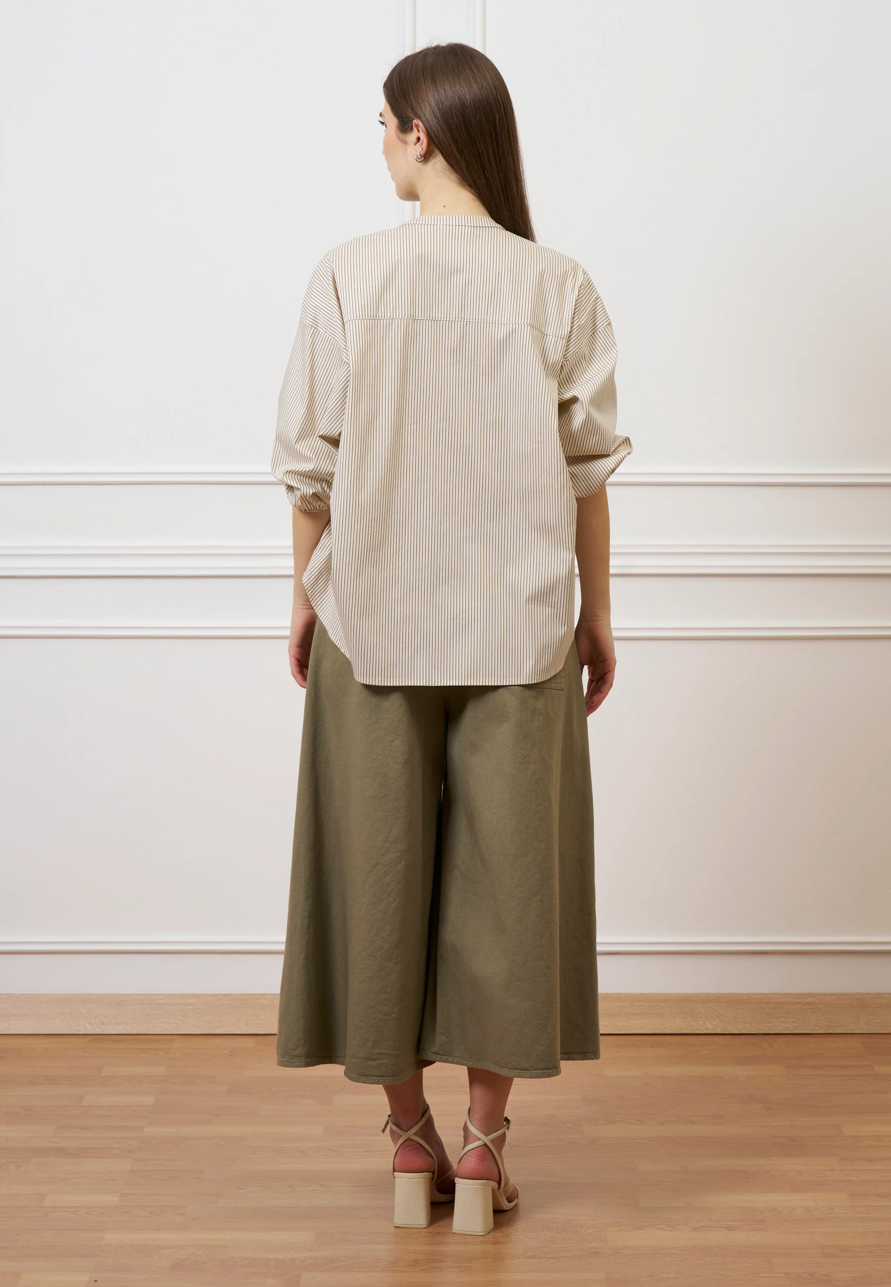 Camicia over in popeline rigato - AVORIO/NOCCIOLA - Image 5