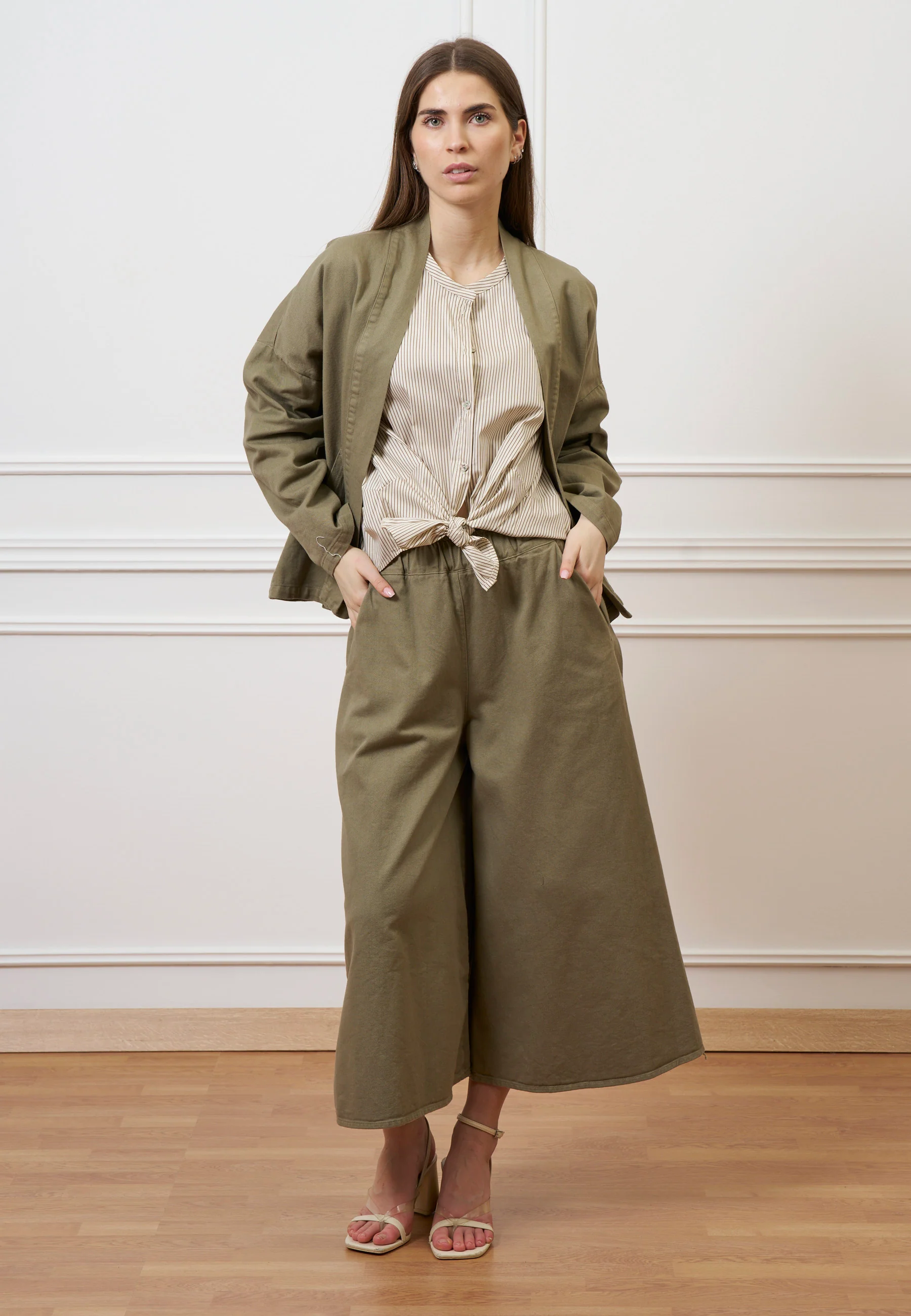Camicia over in popeline rigato - AVORIO/NOCCIOLA - Image 7
