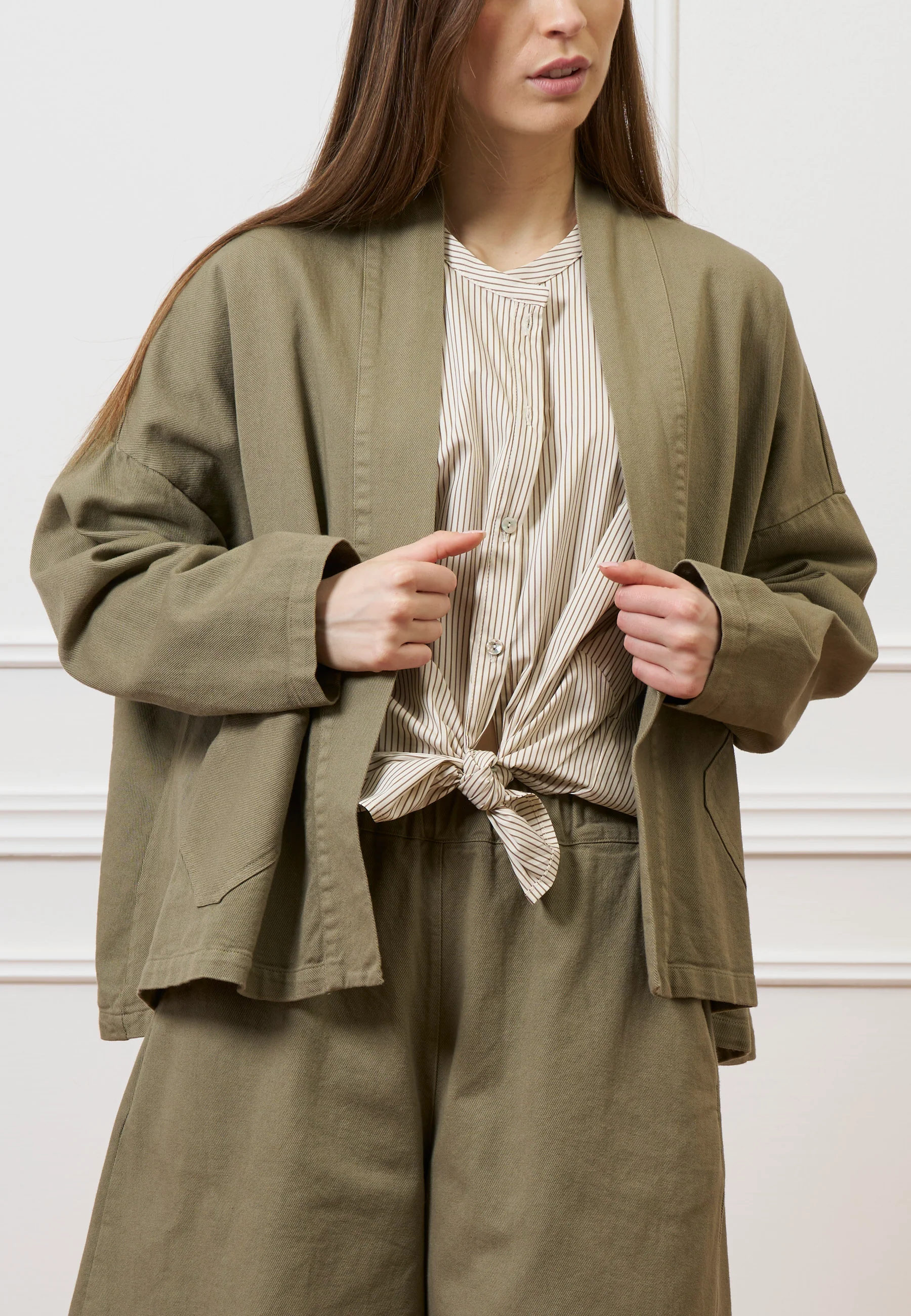 Camicia over in popeline rigato - AVORIO/NOCCIOLA - Image 9