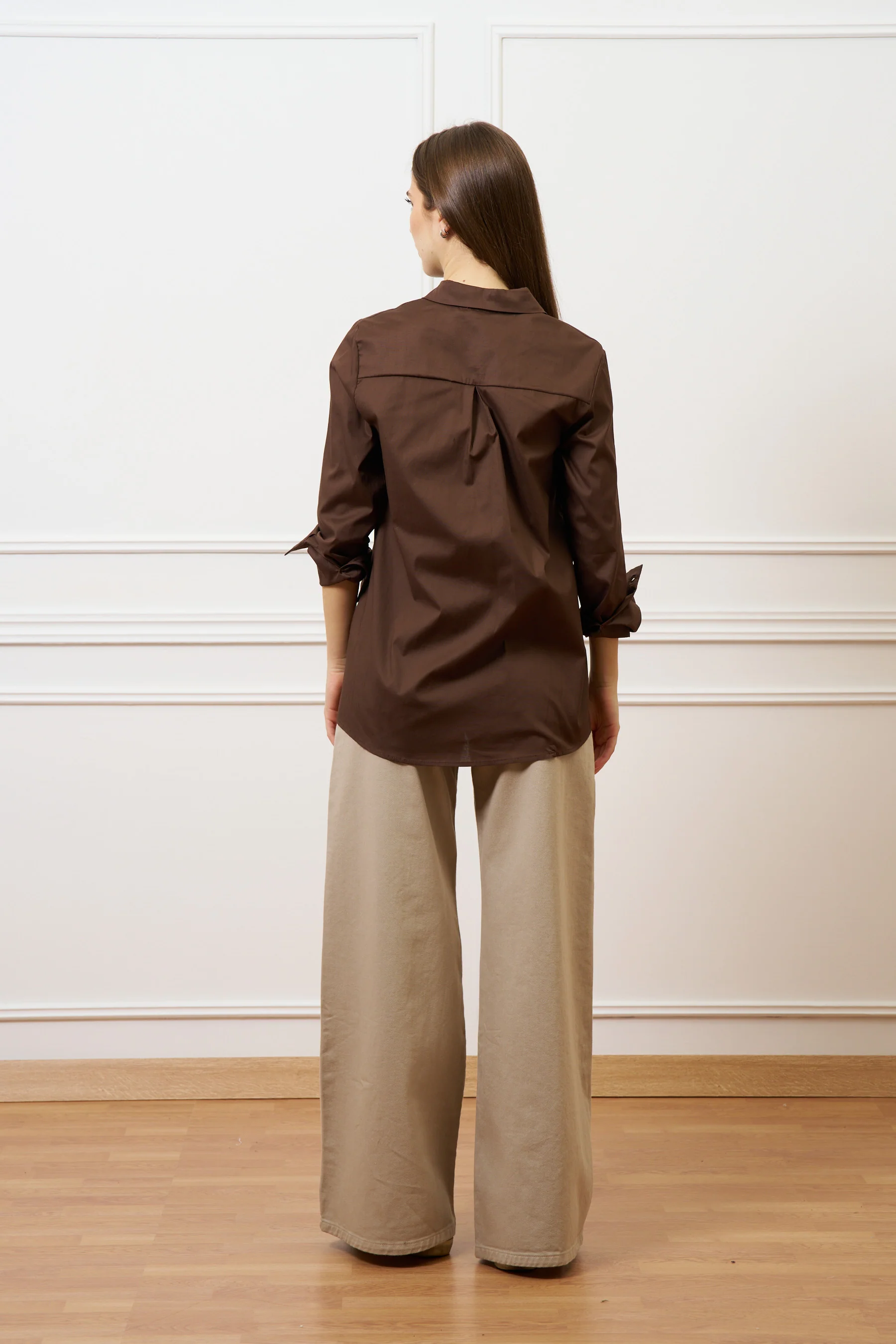 Camicia over lunga in cotone - MARRONE - Image 4