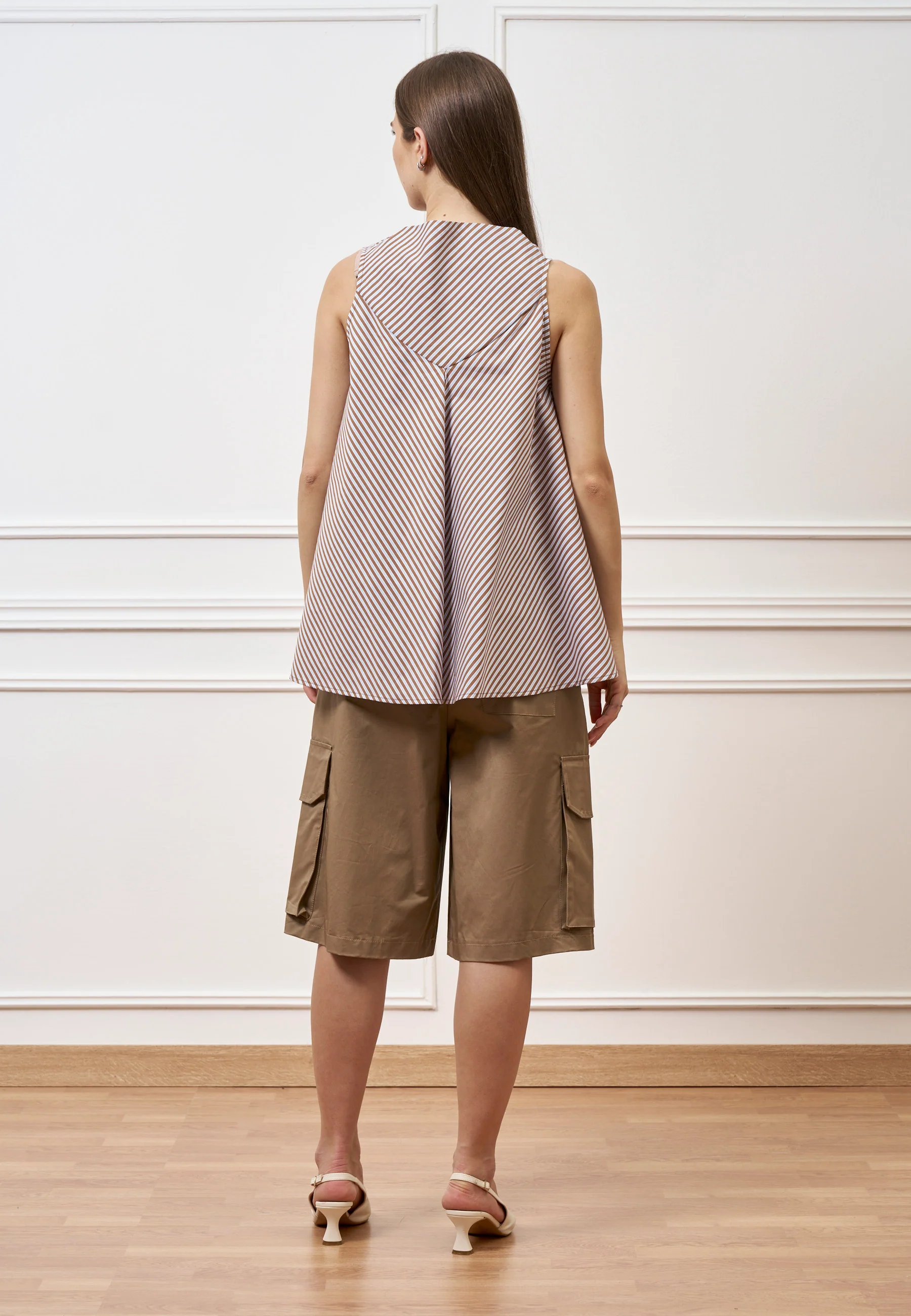 Camicia smanicata a righe - MARRONE - Image 5