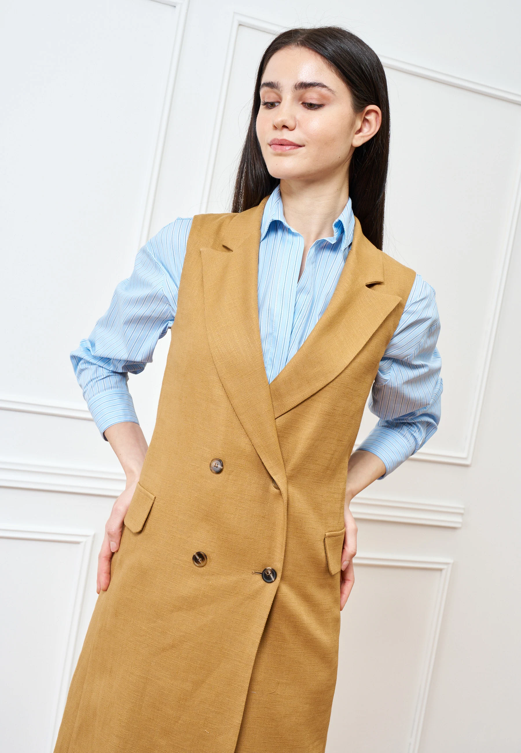 Cappotto lungo smanicato - CAMMELLO - Image 3