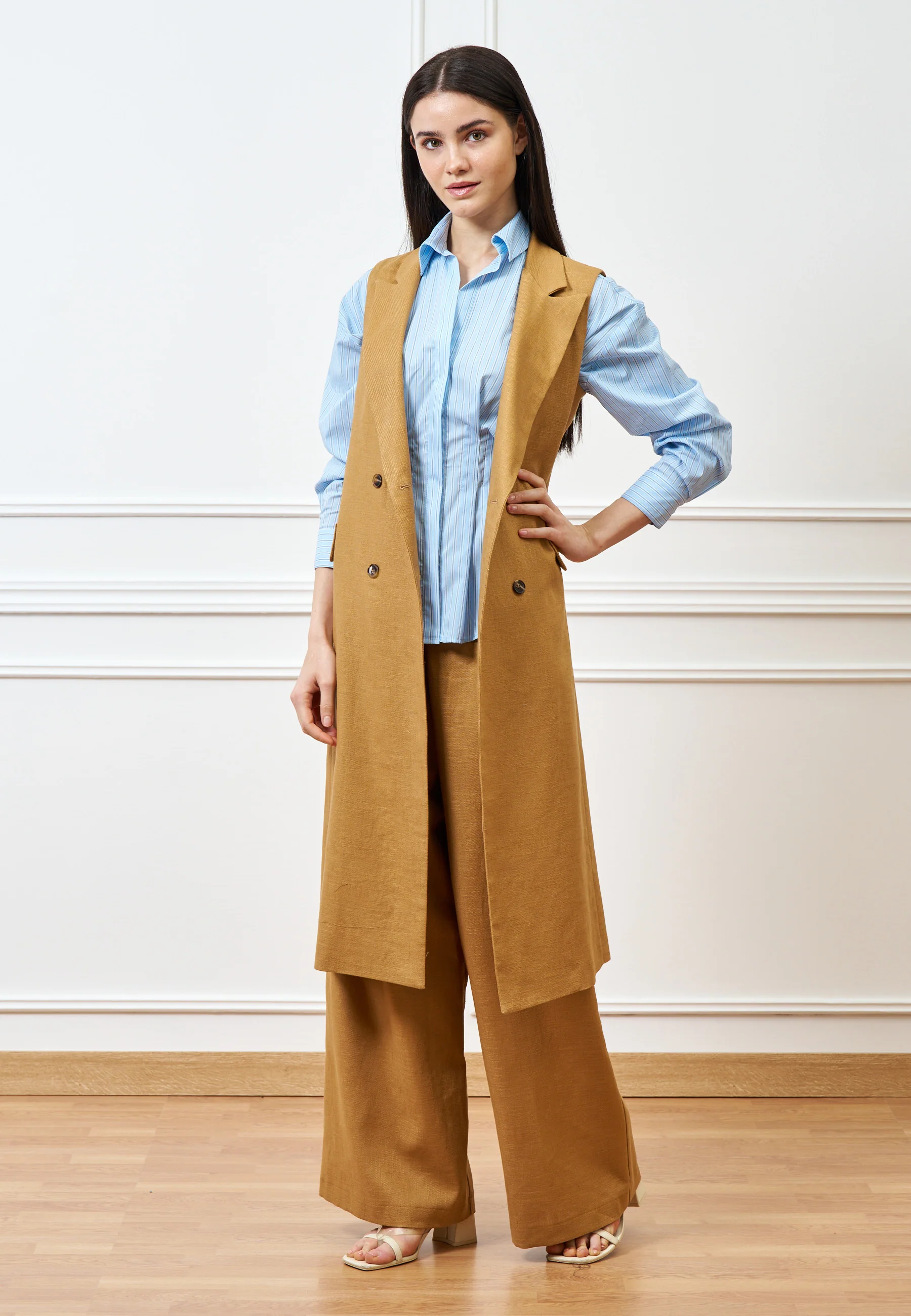 Cappotto lungo smanicato - CAMMELLO - Image 4