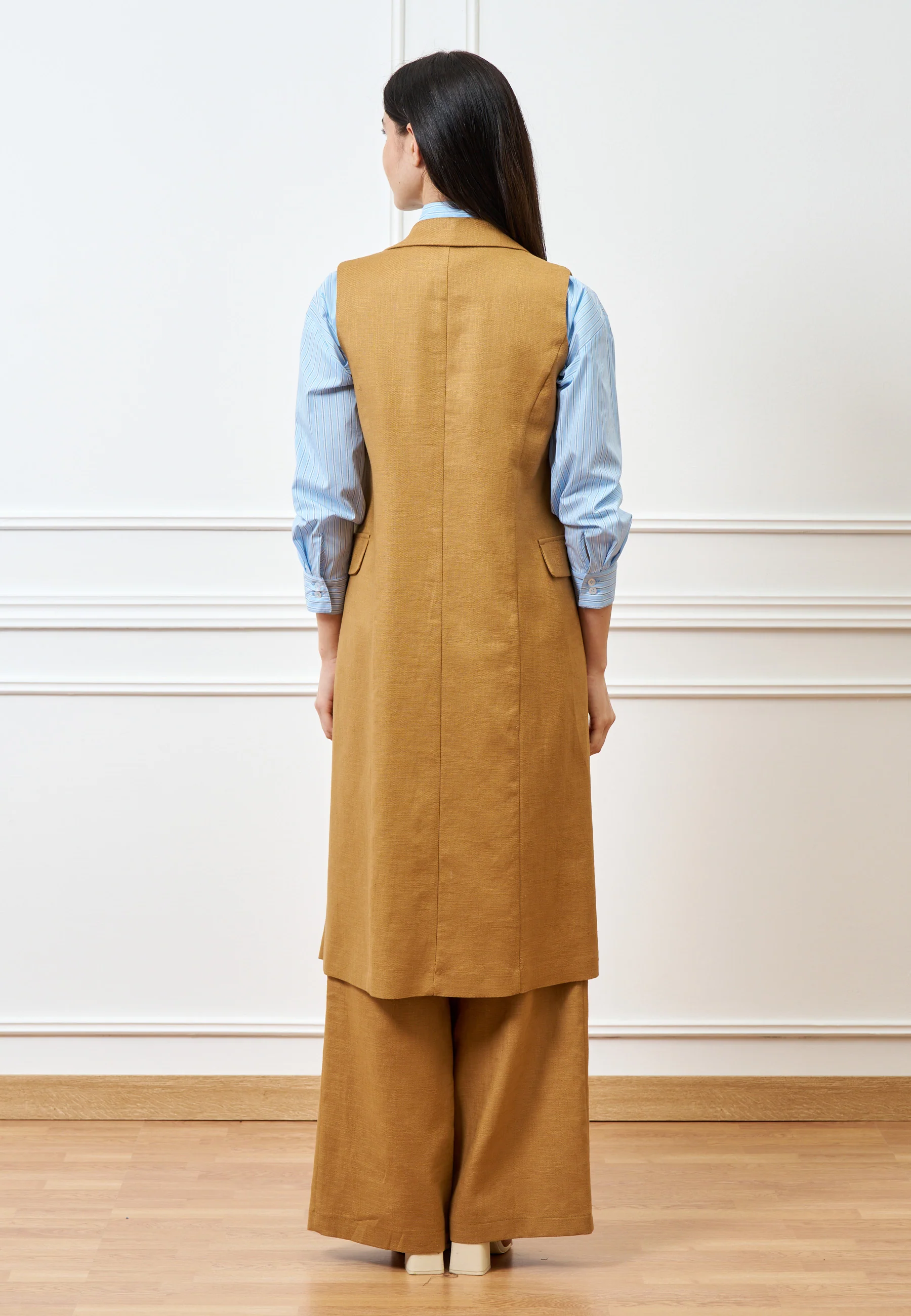 Cappotto lungo smanicato - CAMMELLO - Image 8